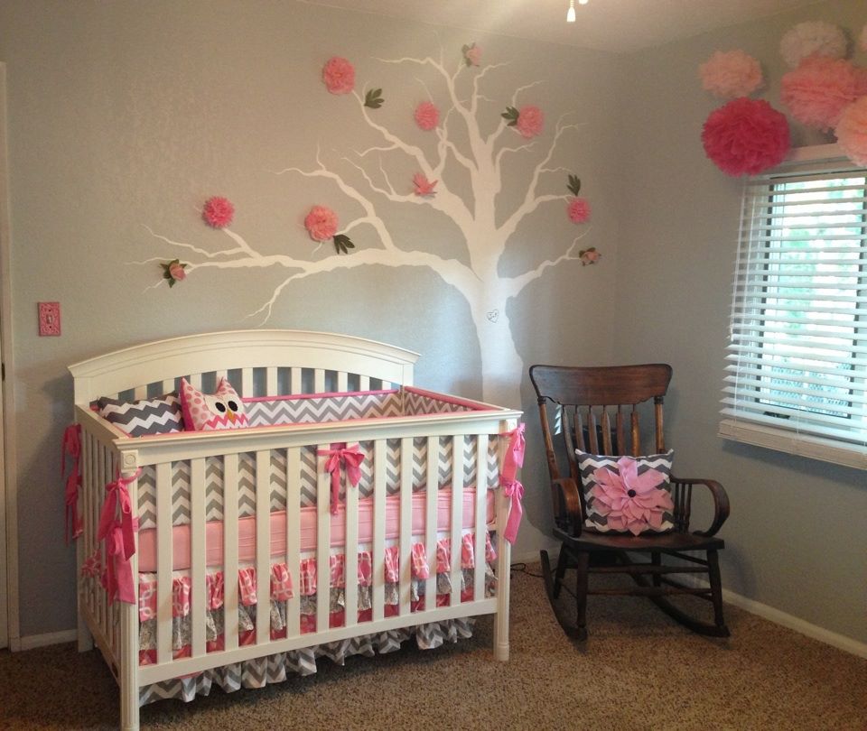 Pink and Gray Girl Nursery Room View