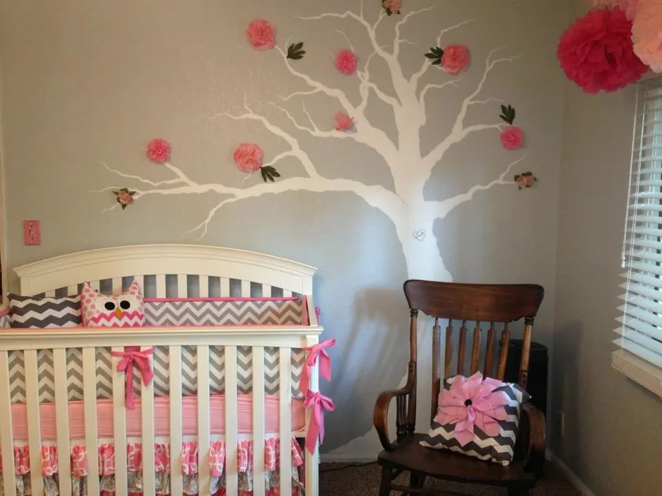 Pink and Gray Girl Nursery Tree Decal