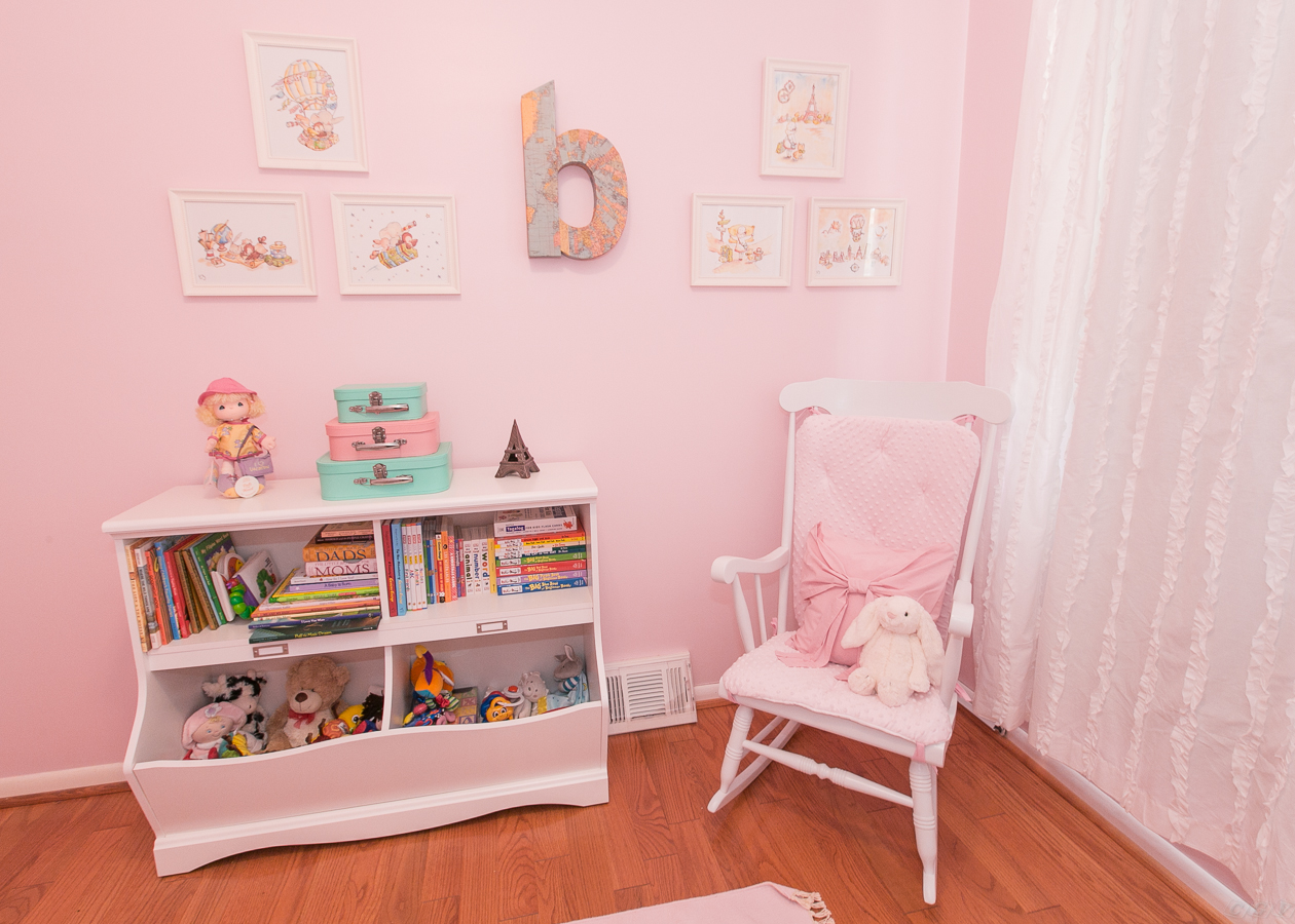 Pink Travel Themed Nursery Glider View