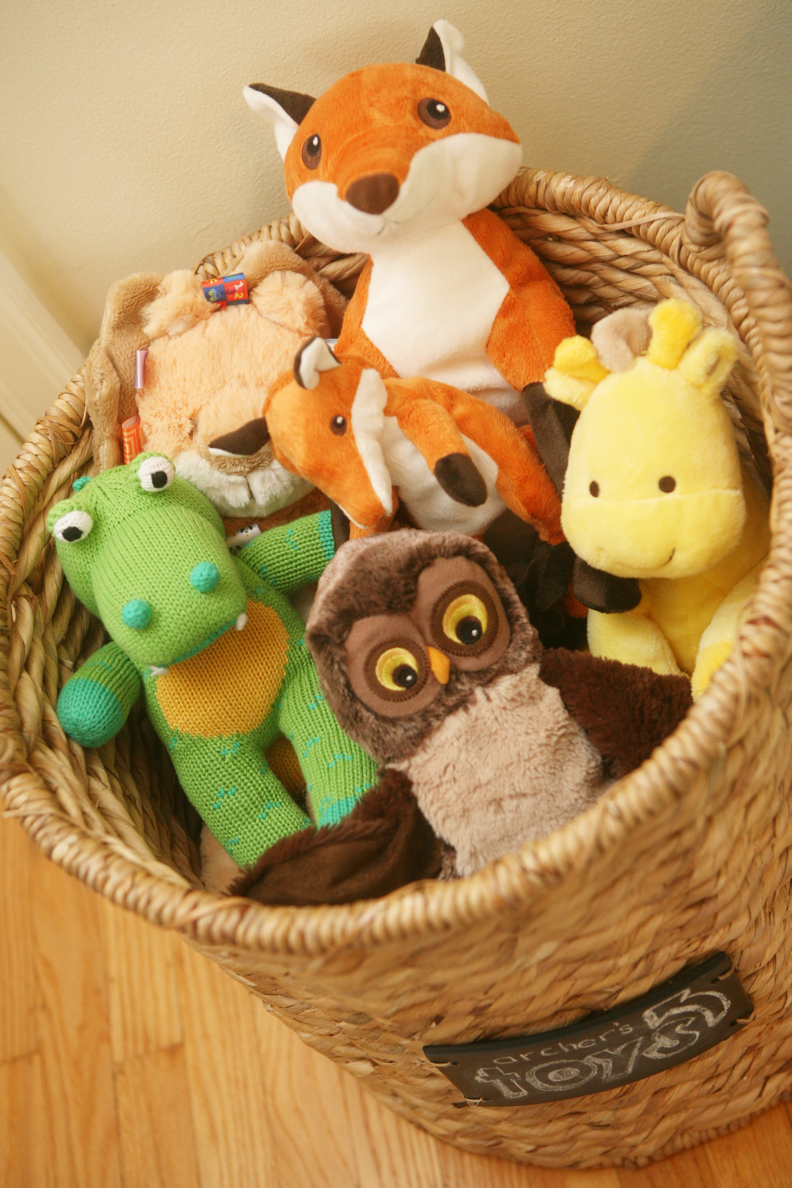 Boy Animal Theme Nursery Basket of Stuffies