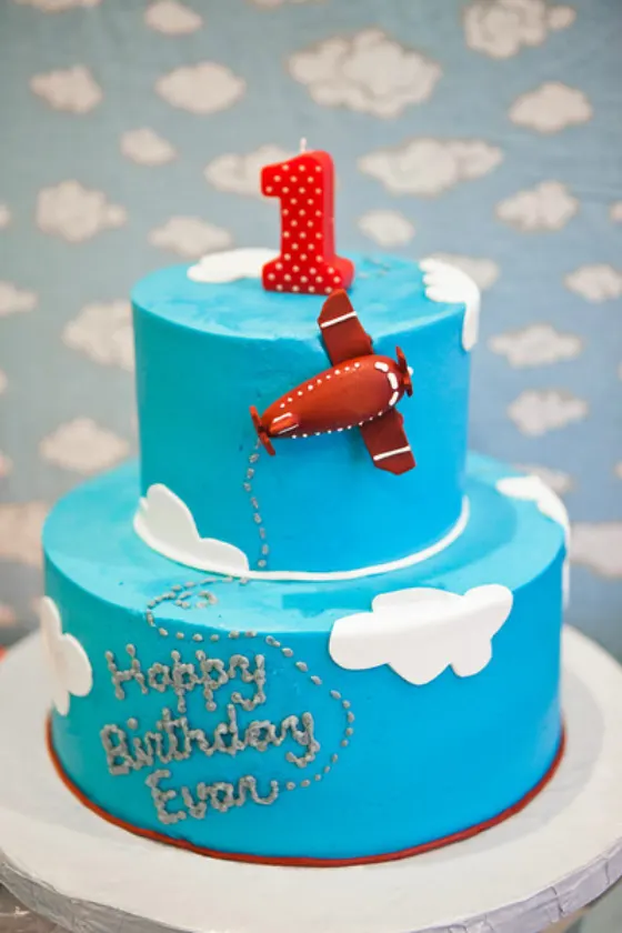 Airplane-Themed Blue and Red Birthday Cake - Project Nursery