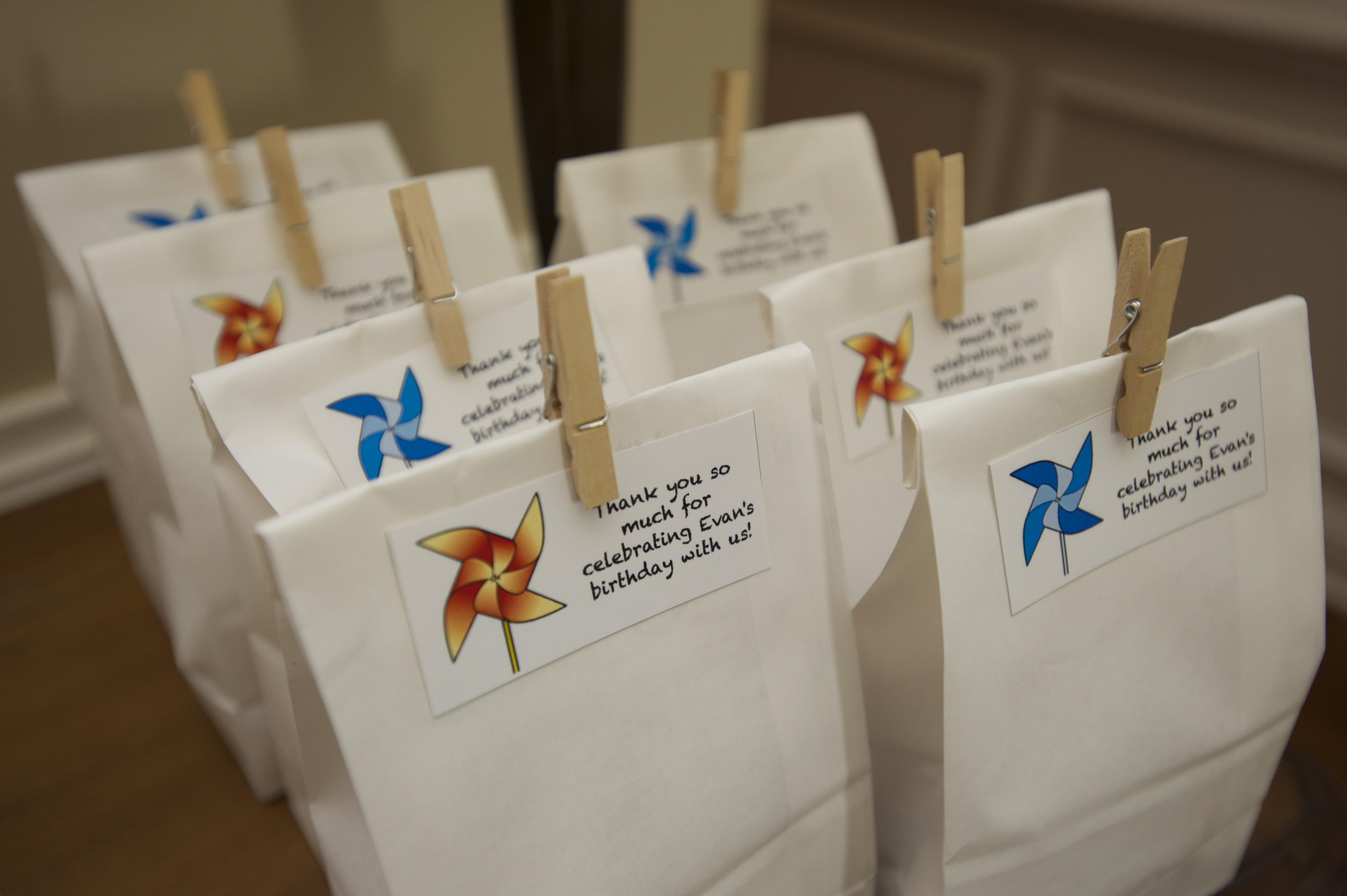 Pinwheel 1st Birthday Party Paper Bags