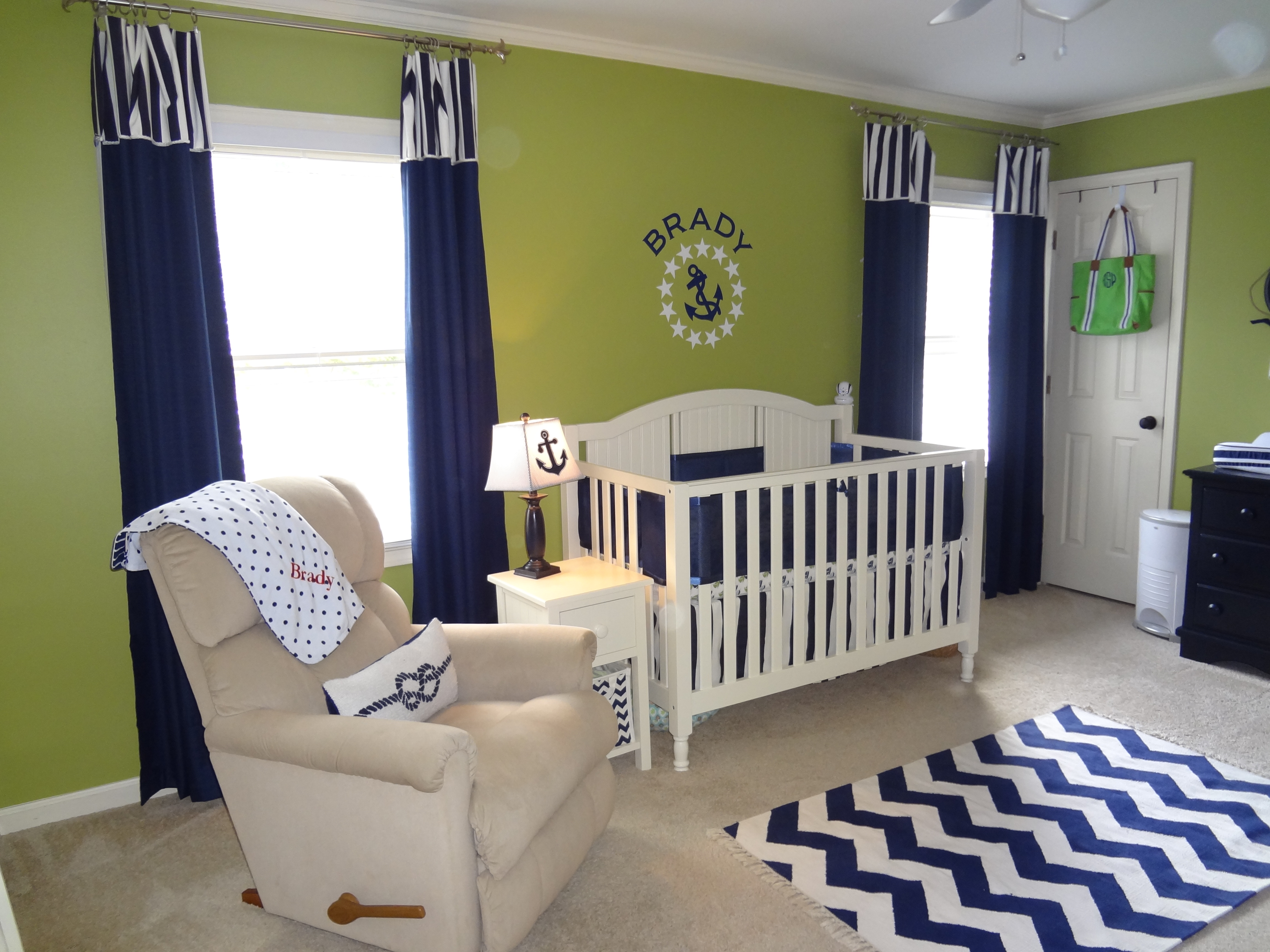 Green and Navy Nautical Nursery Room View