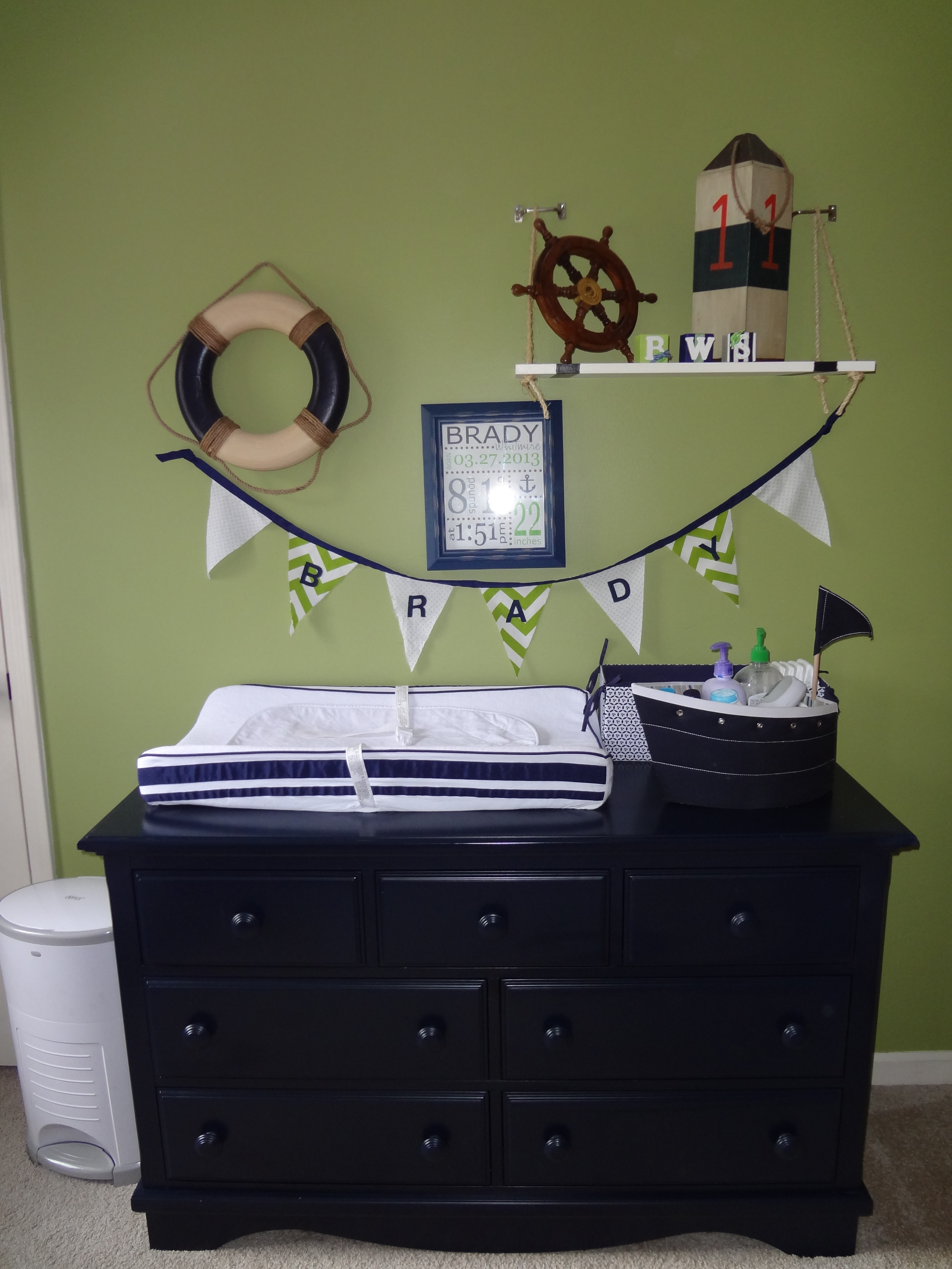 Green and Navy Nautical Nursery Changer