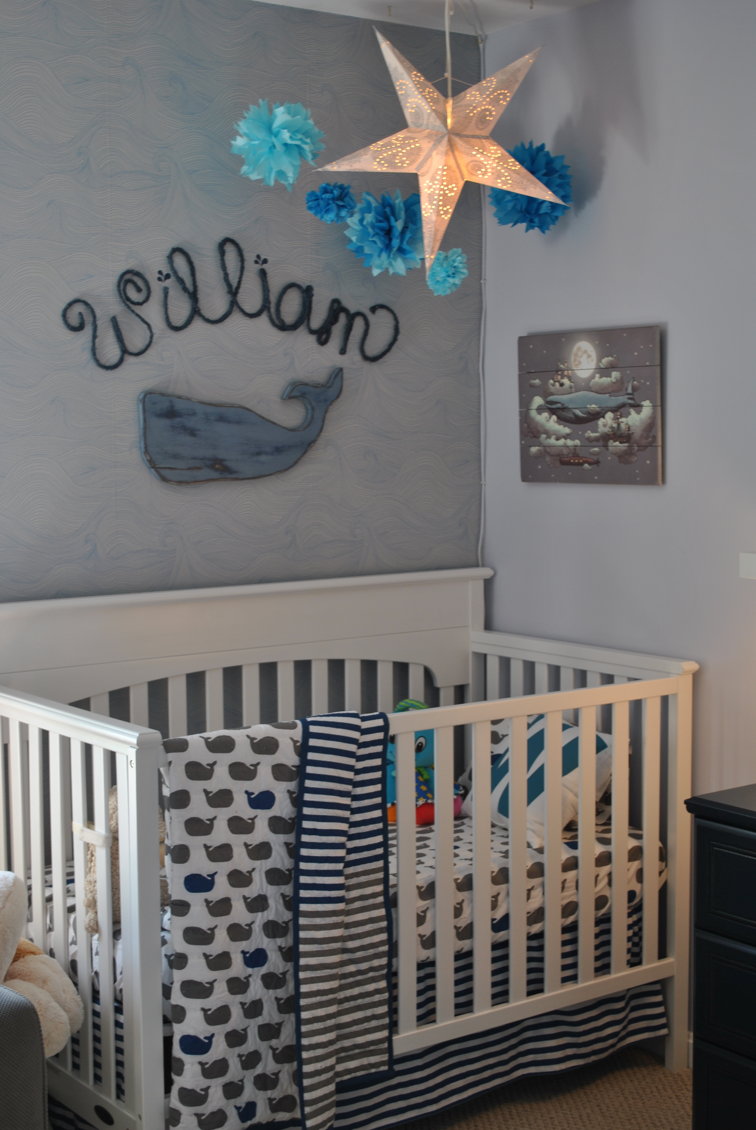 Boy Whale Nursery Crib View