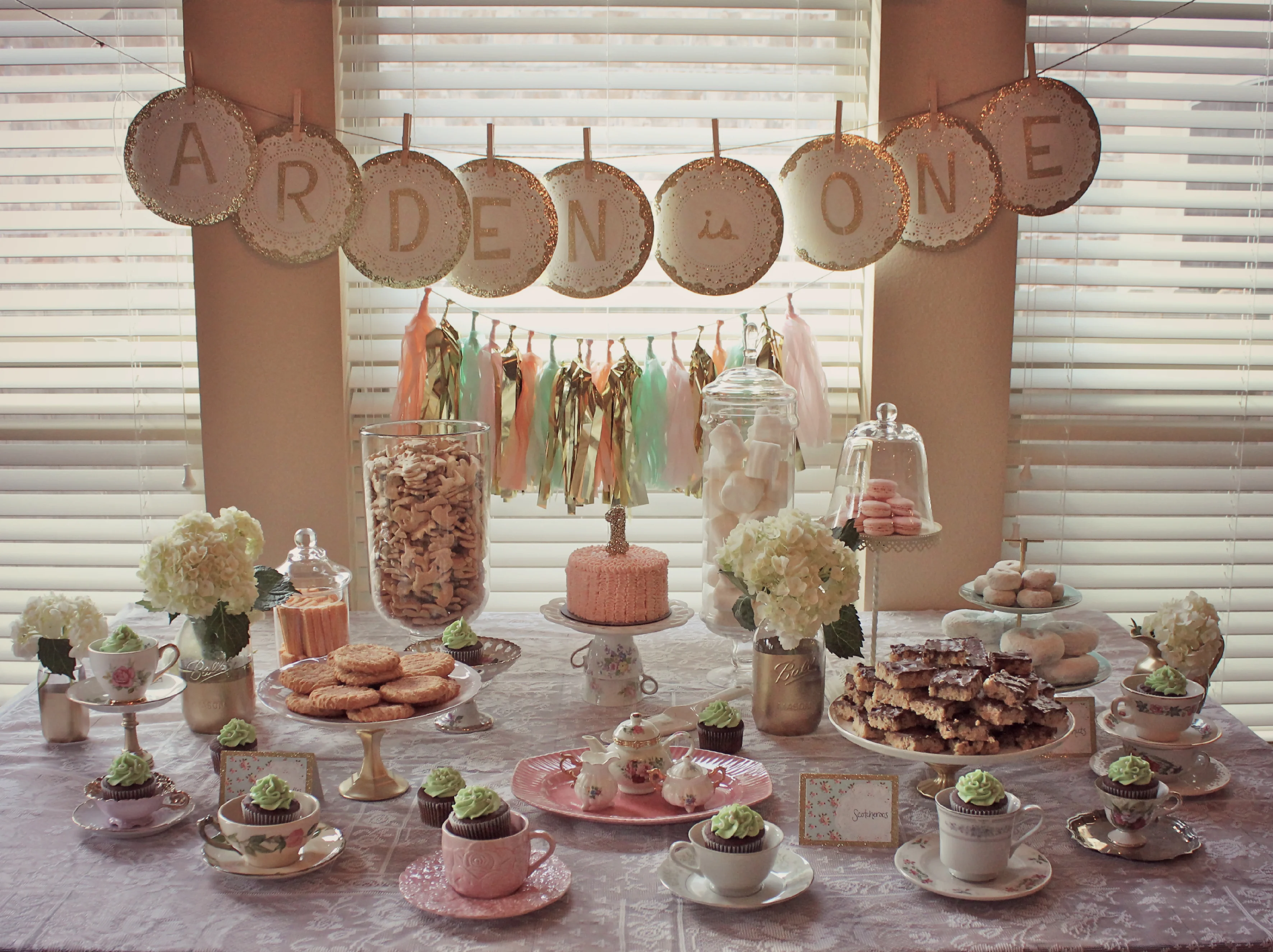 Tea Party 1st Birthday Party Sweets Table