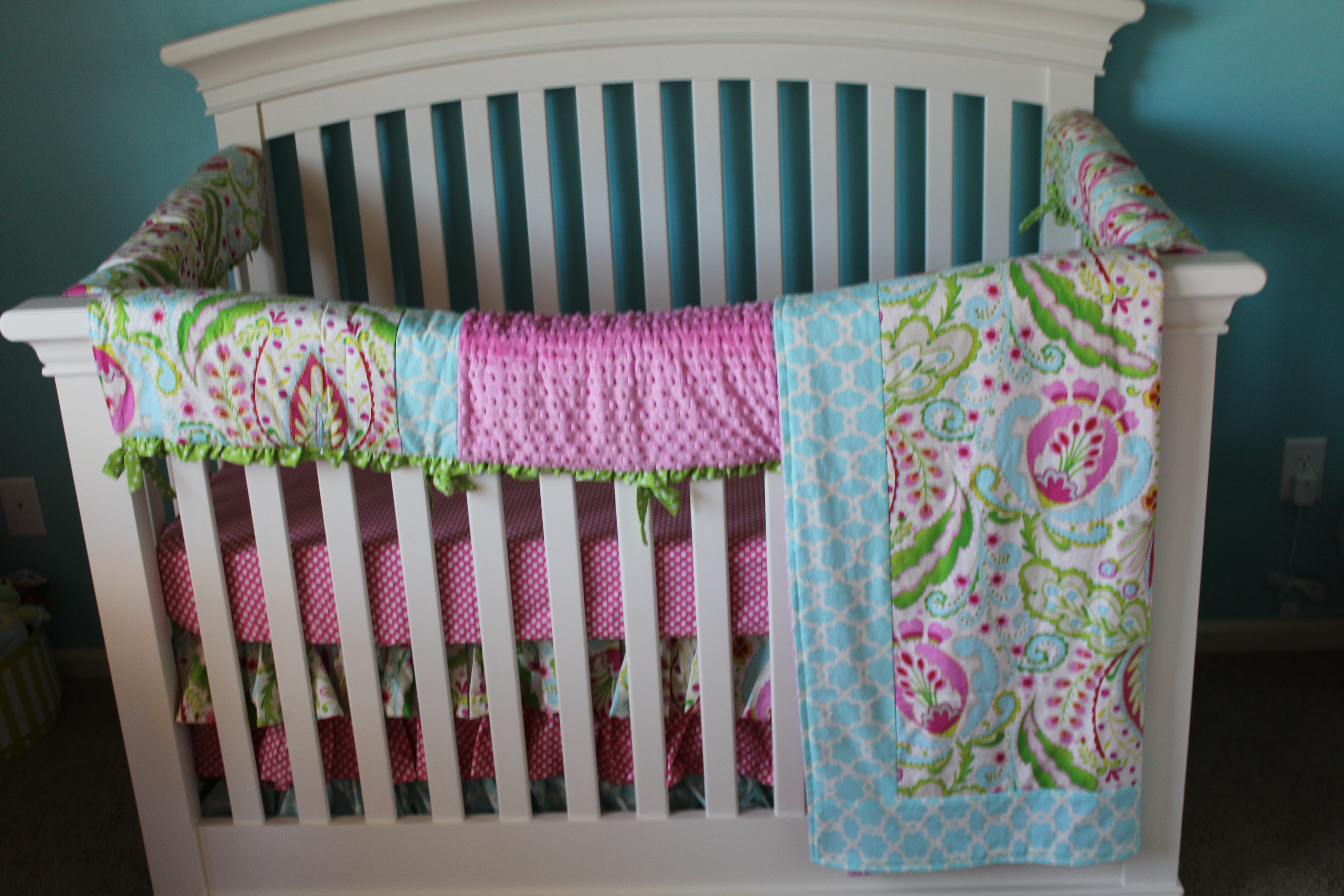 Girl Aqua and Pink Nursery Crib