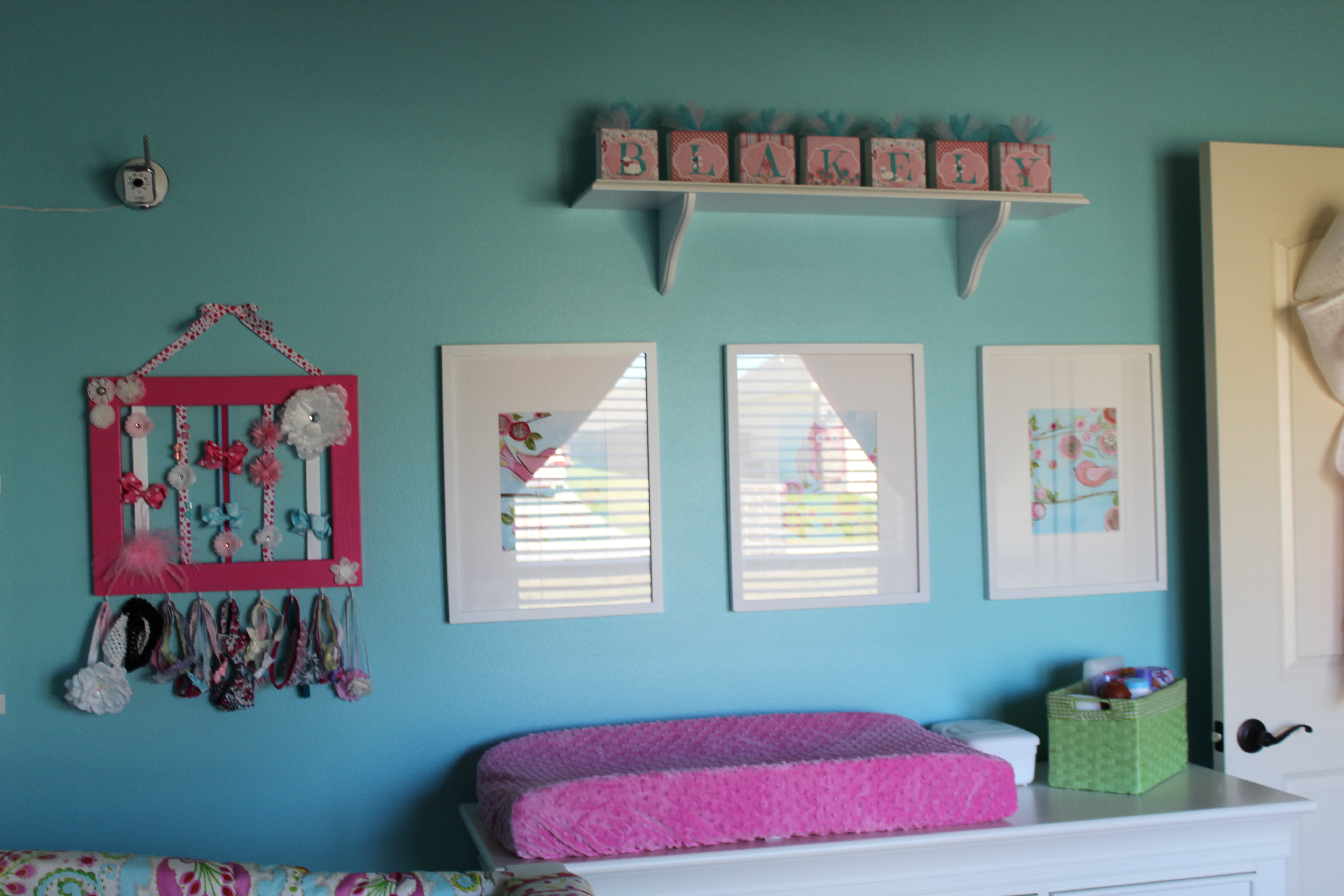 Girl Aqua and Pink Nursery Changer