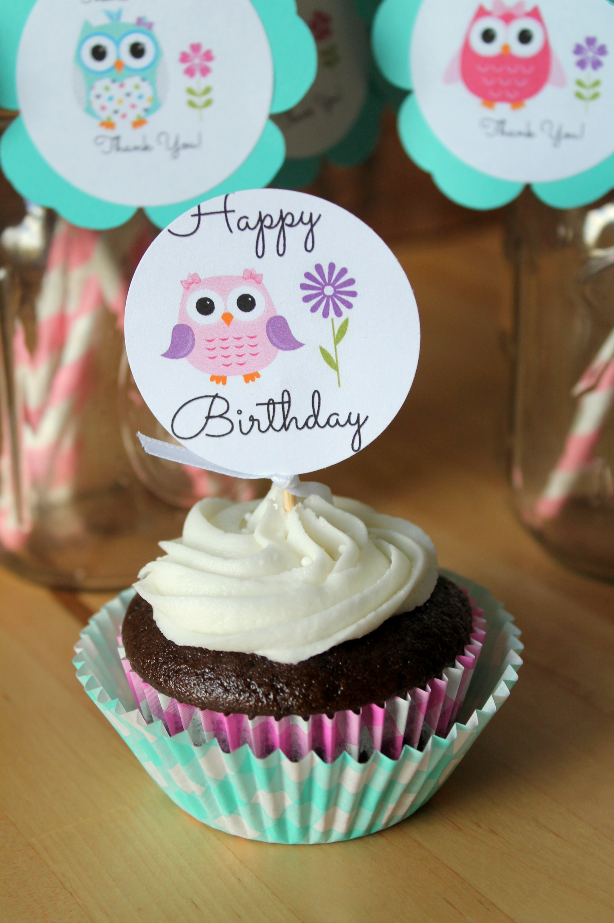 Owl Themed 2nd Birthday Party Cupcake Printable
