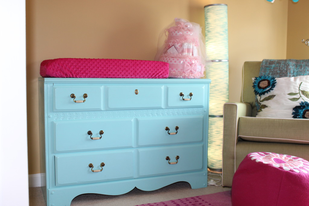 Teal and Pink Girl Nursery Changer