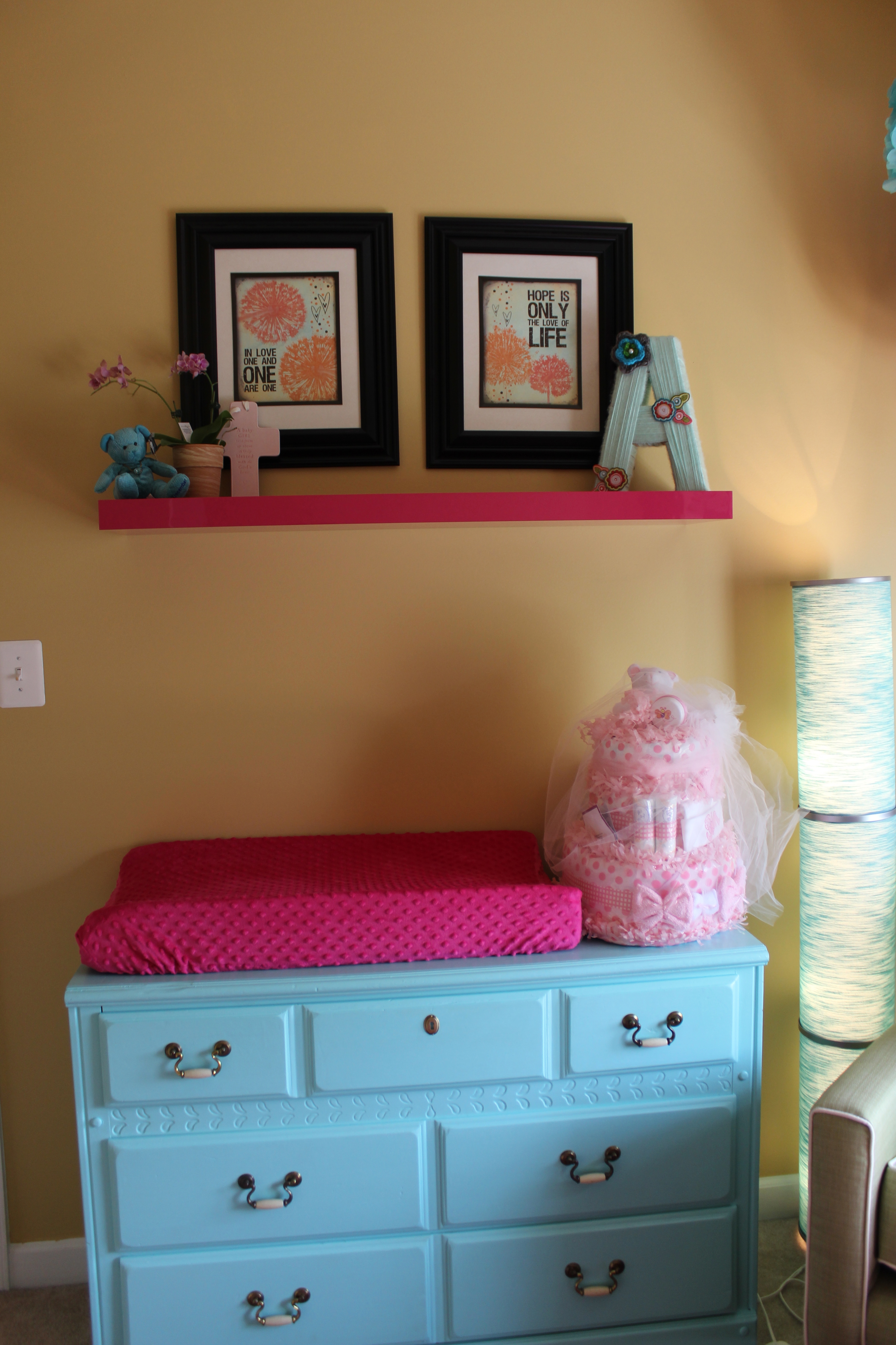 Teal and Pink Girl Nursery Changer