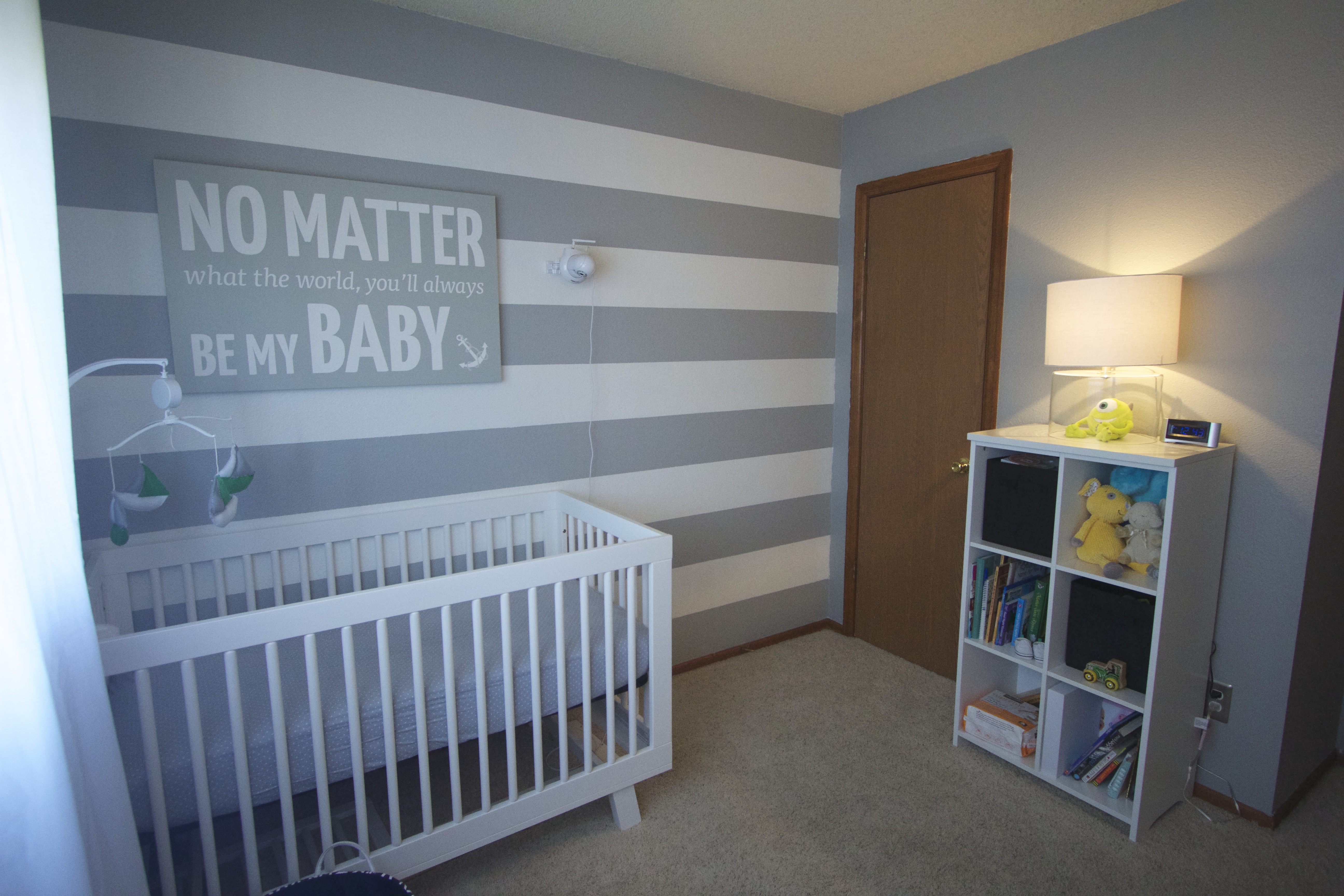 Modern Clean Boy Nursery Striped Walls