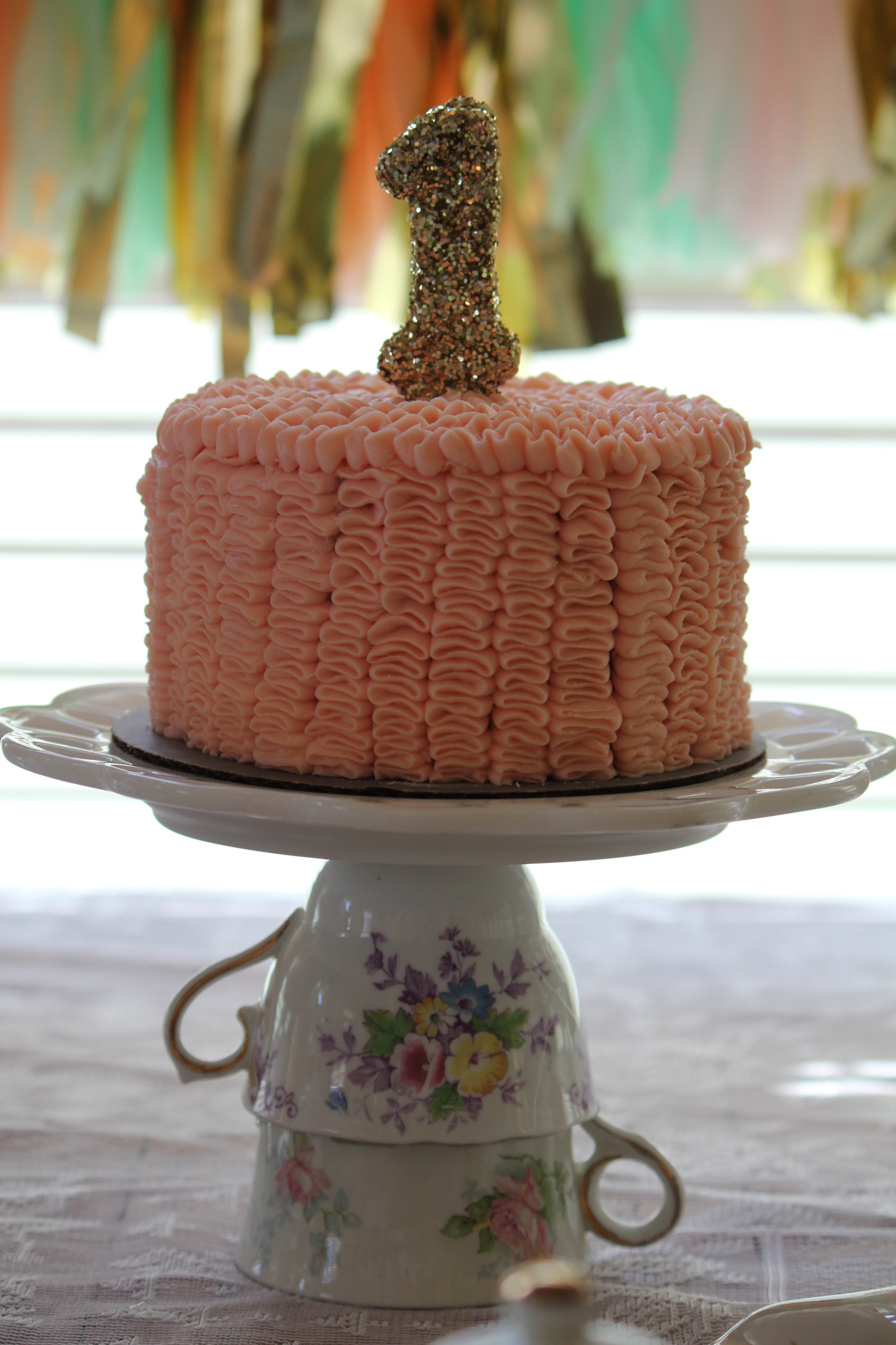 Tea Party 1st Birthday Party Ruffle Cake
