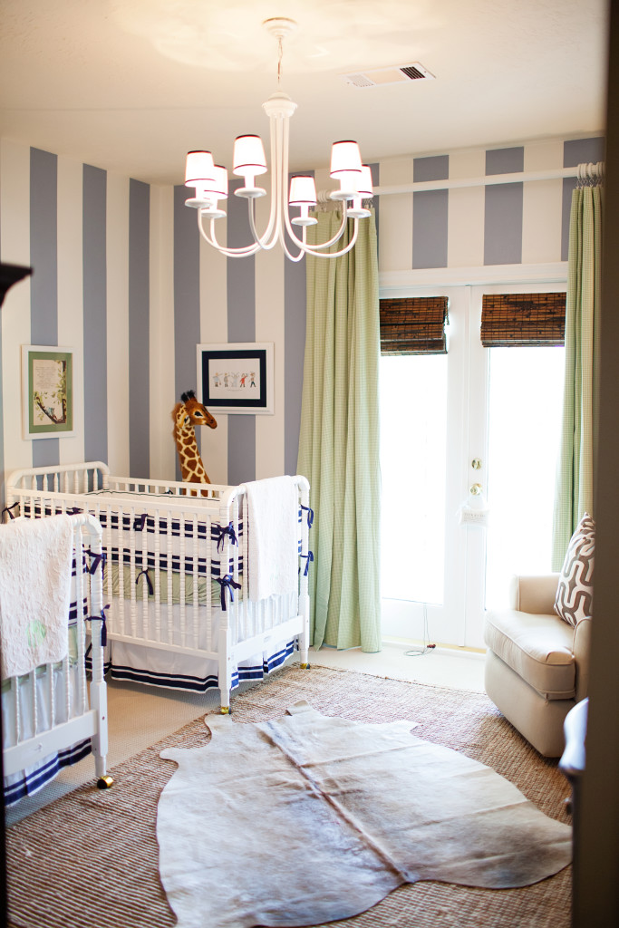 Twin Boy Striped Gray Nursery Room View