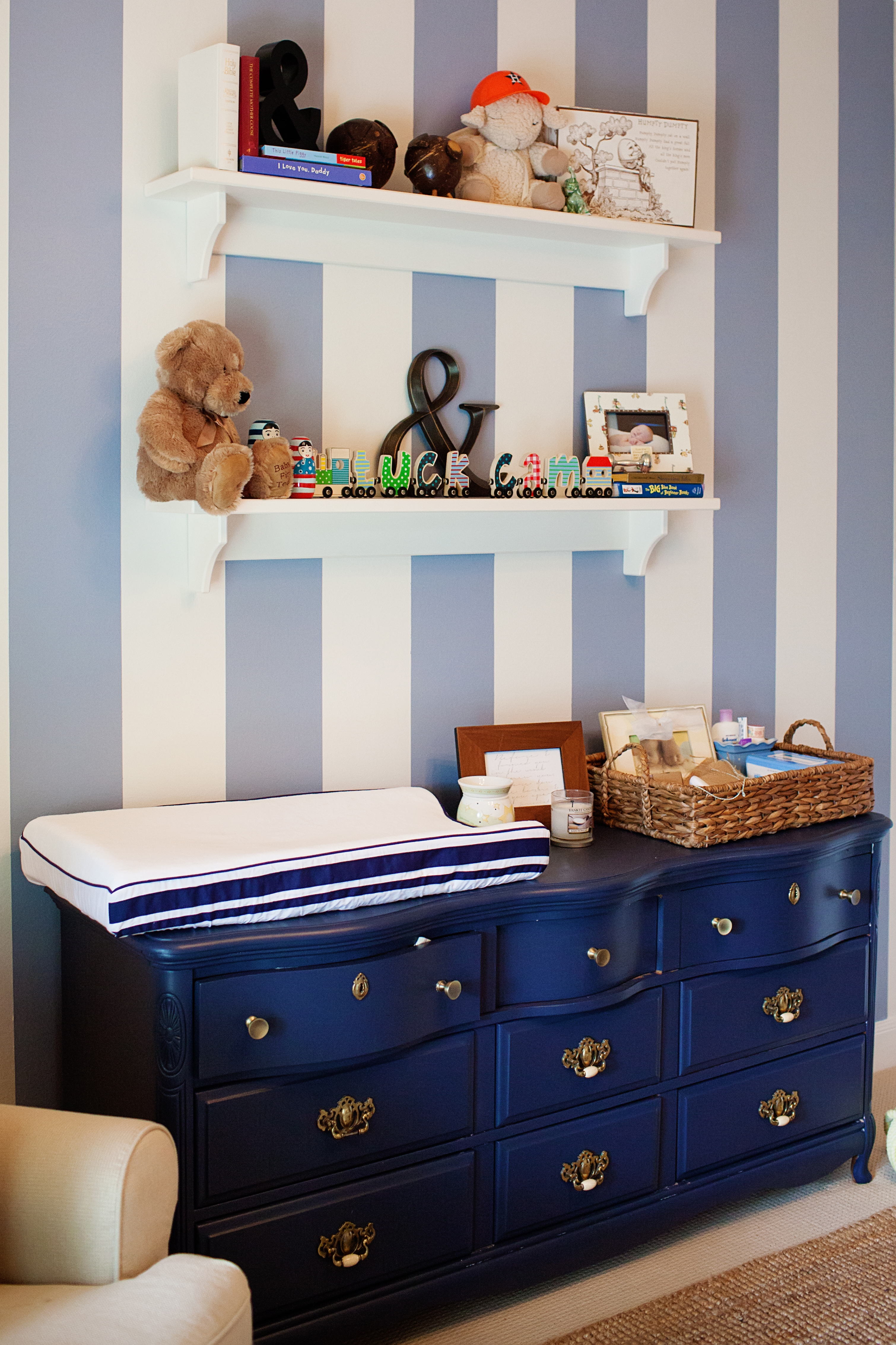 Twin Boy Striped Gray Nursery Changer