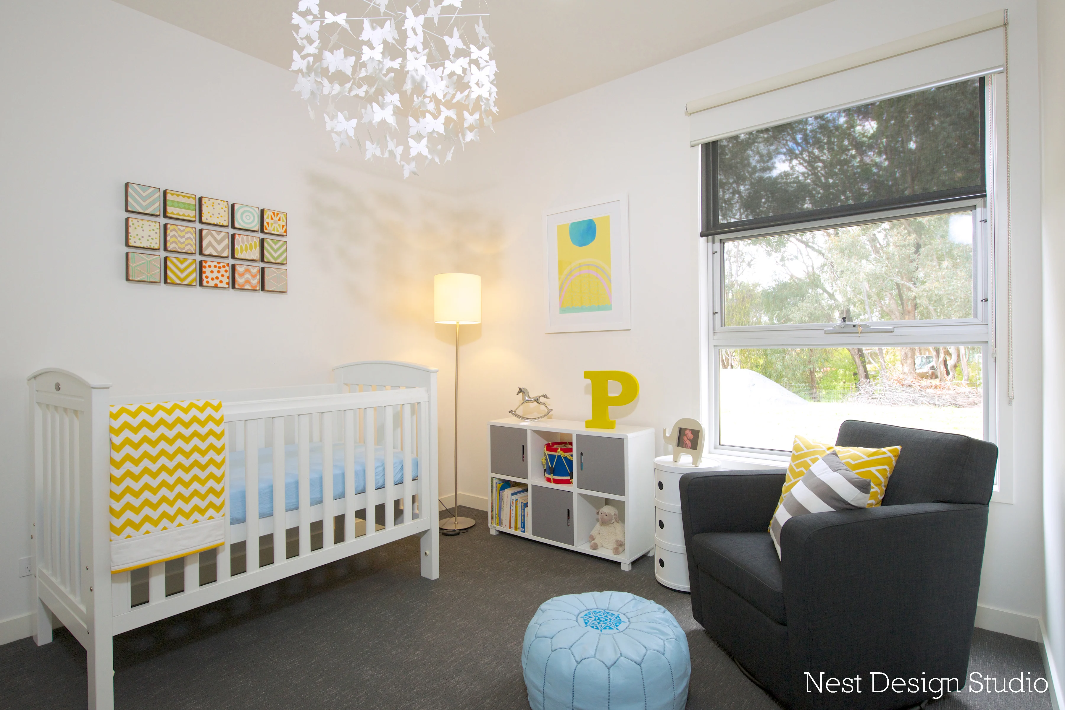 Boy Gray and Yellow Nursery Room View