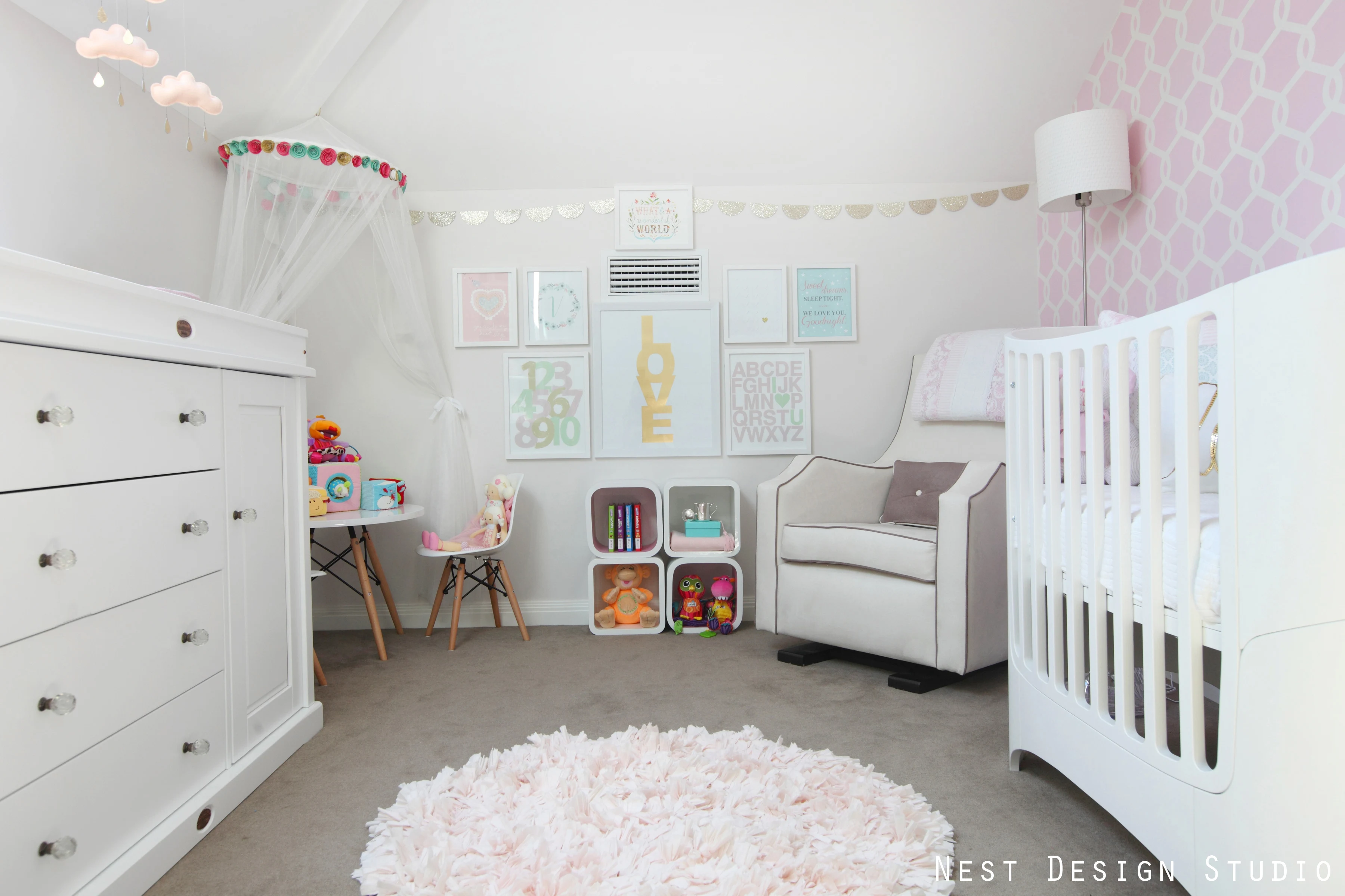 Glamorous White Girl Nursery Room View