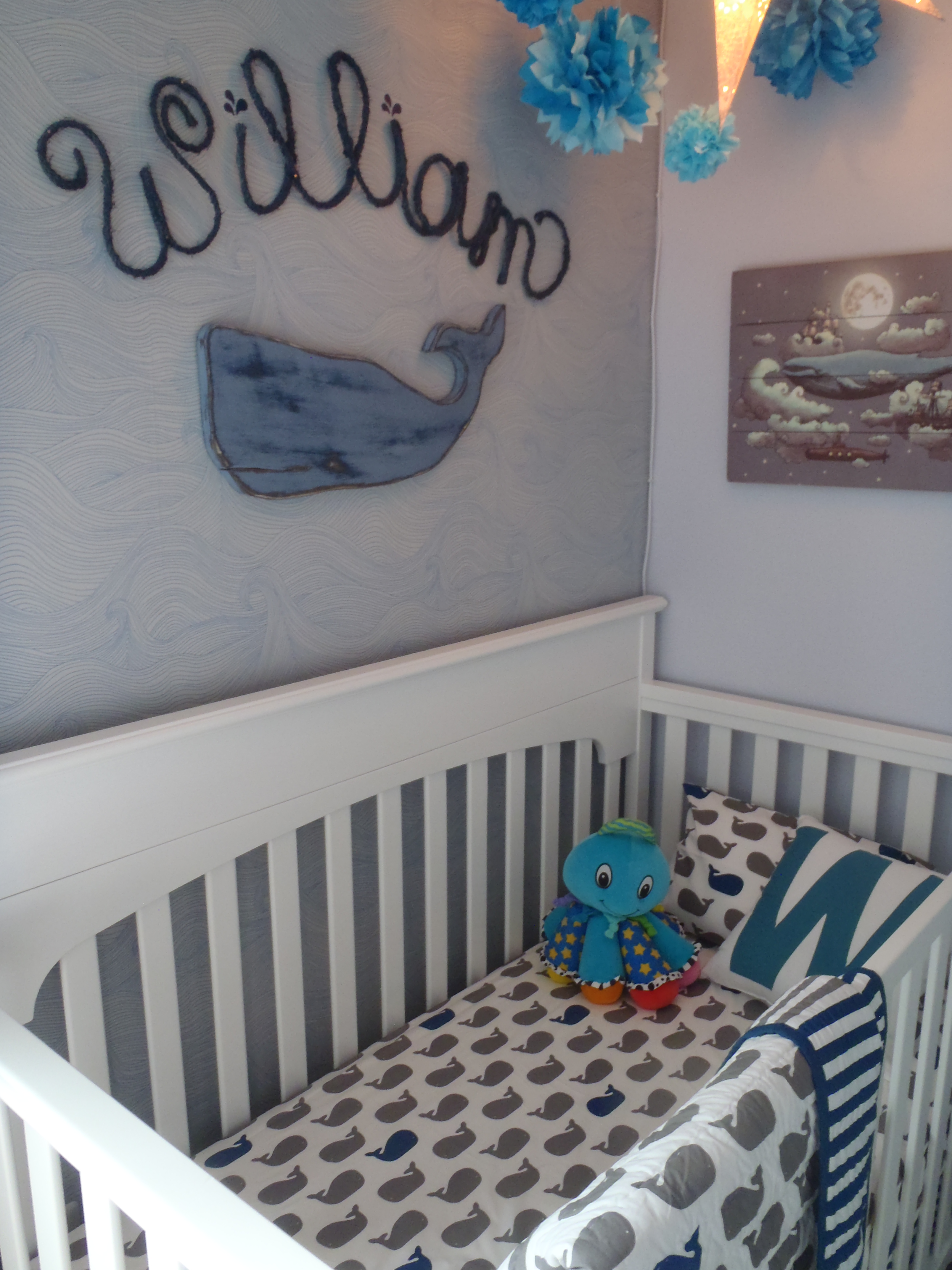 Boy Whale Nursery Crib View