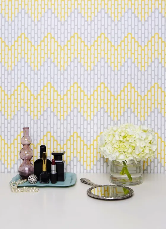 Kimberly Lewis Yellow and Gray Chevron Wallpaper