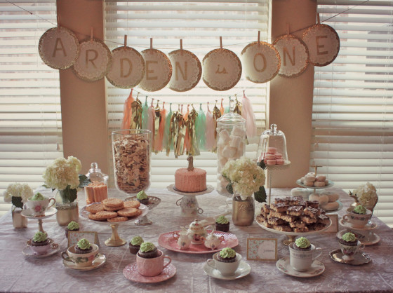 Vintage Tea Party First Birthday Doily Banner