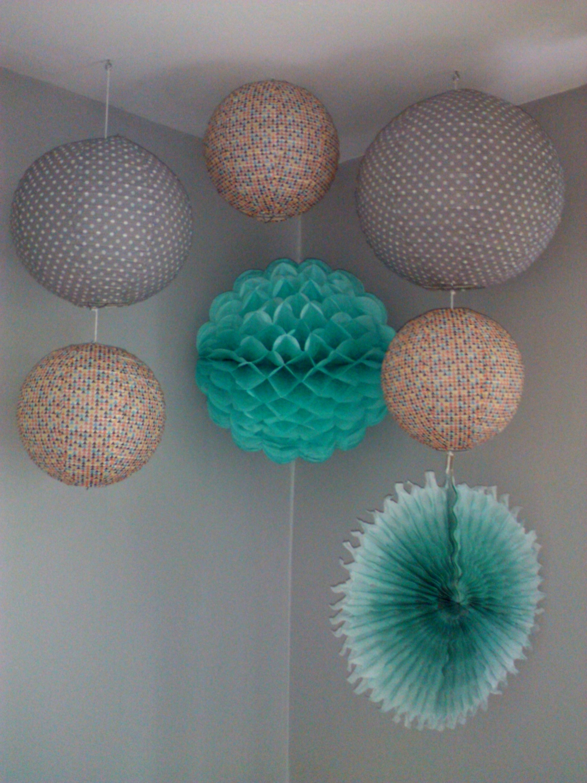 Eclectic Gray and Turquoise Nursery Tissue Poms