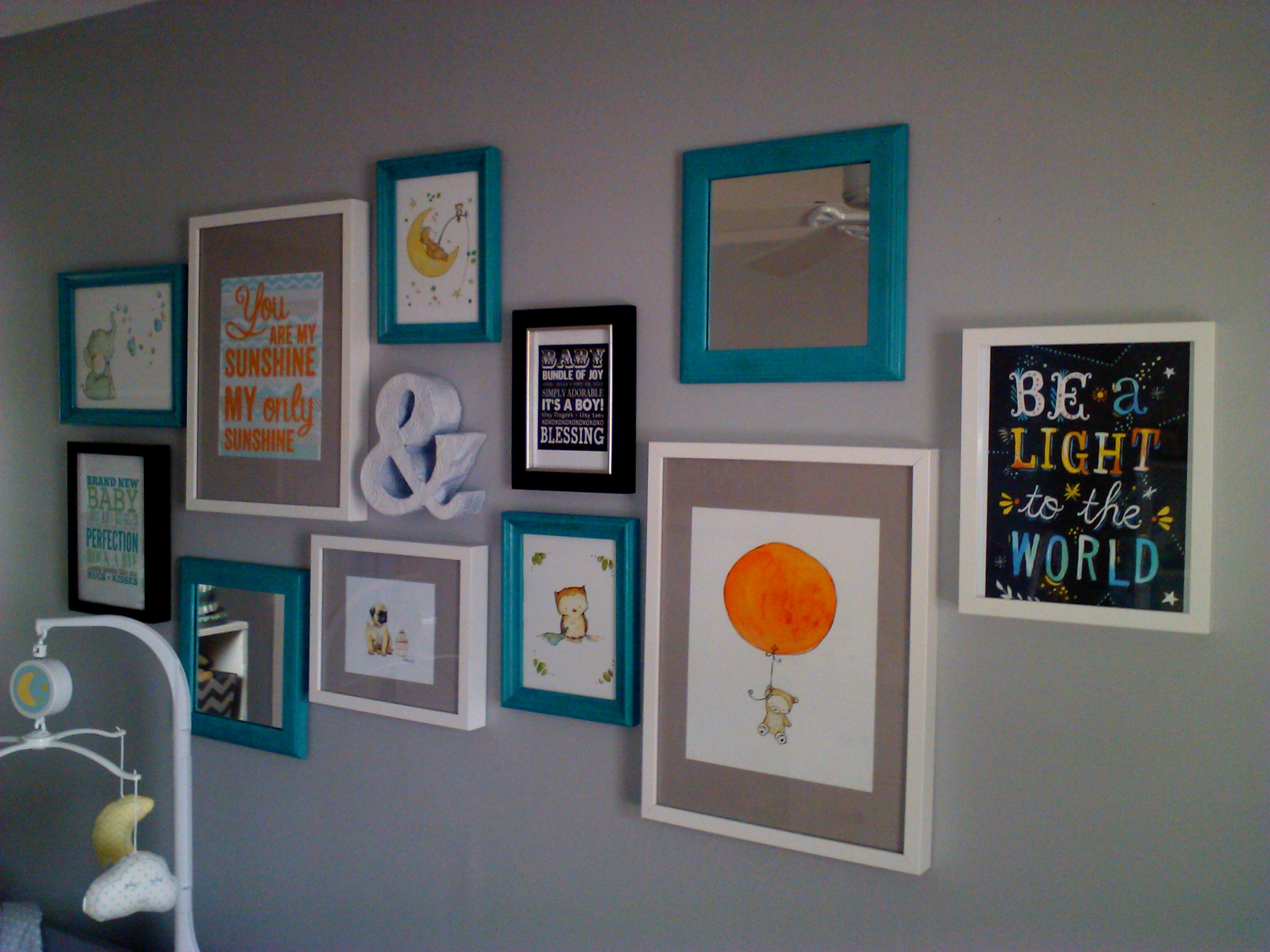 Eclectic Gray and Turquoise Nursery Wall Art