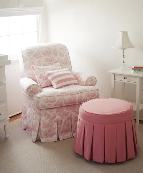 Pink Patterned Glider with Pink Ottoman