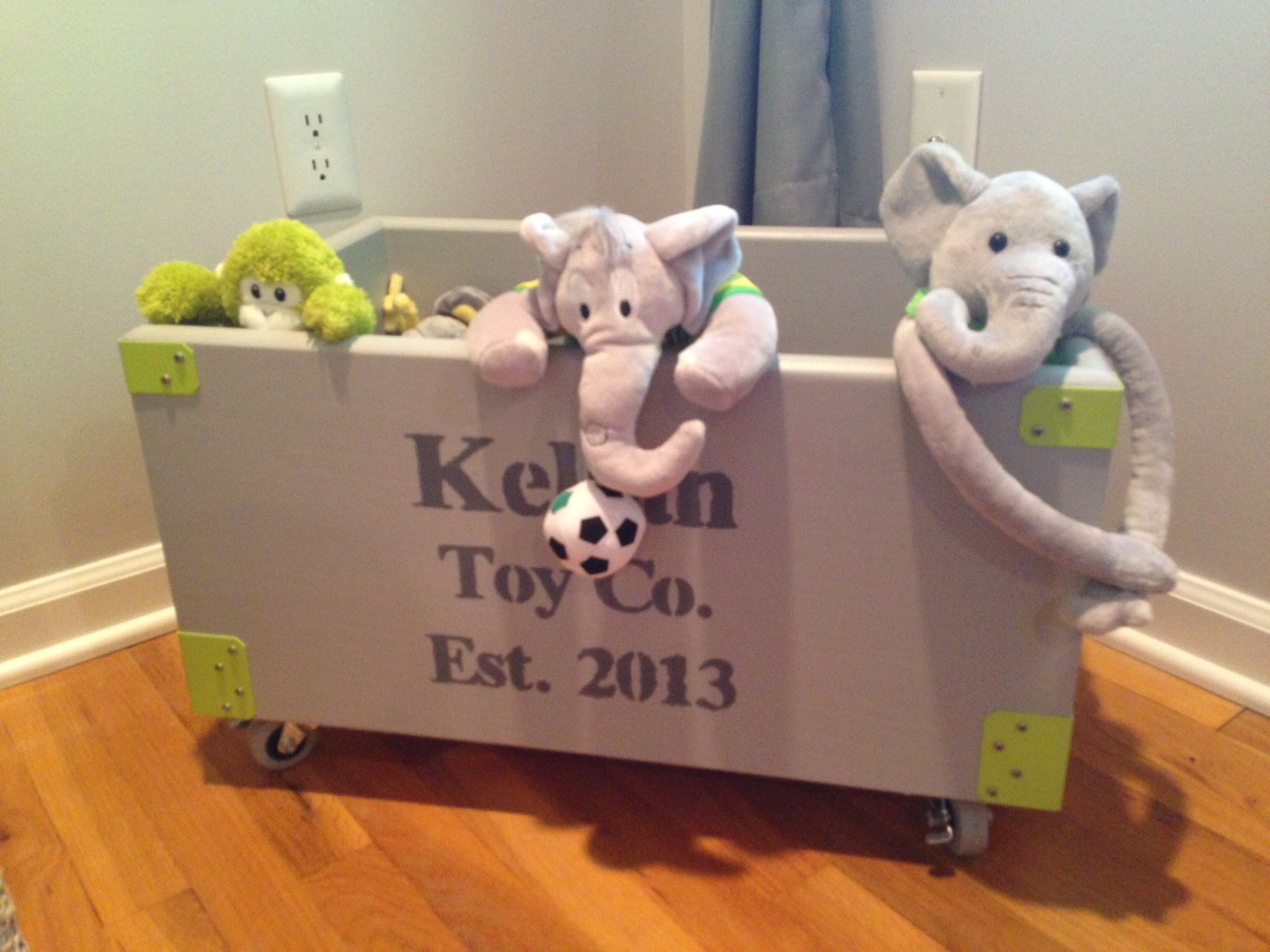 Gray and Lime Green Nursery Stuffies in a Box
