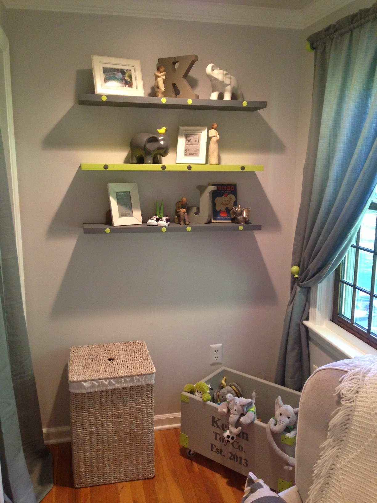 Gray and Lime Green Nursery Book Shelves