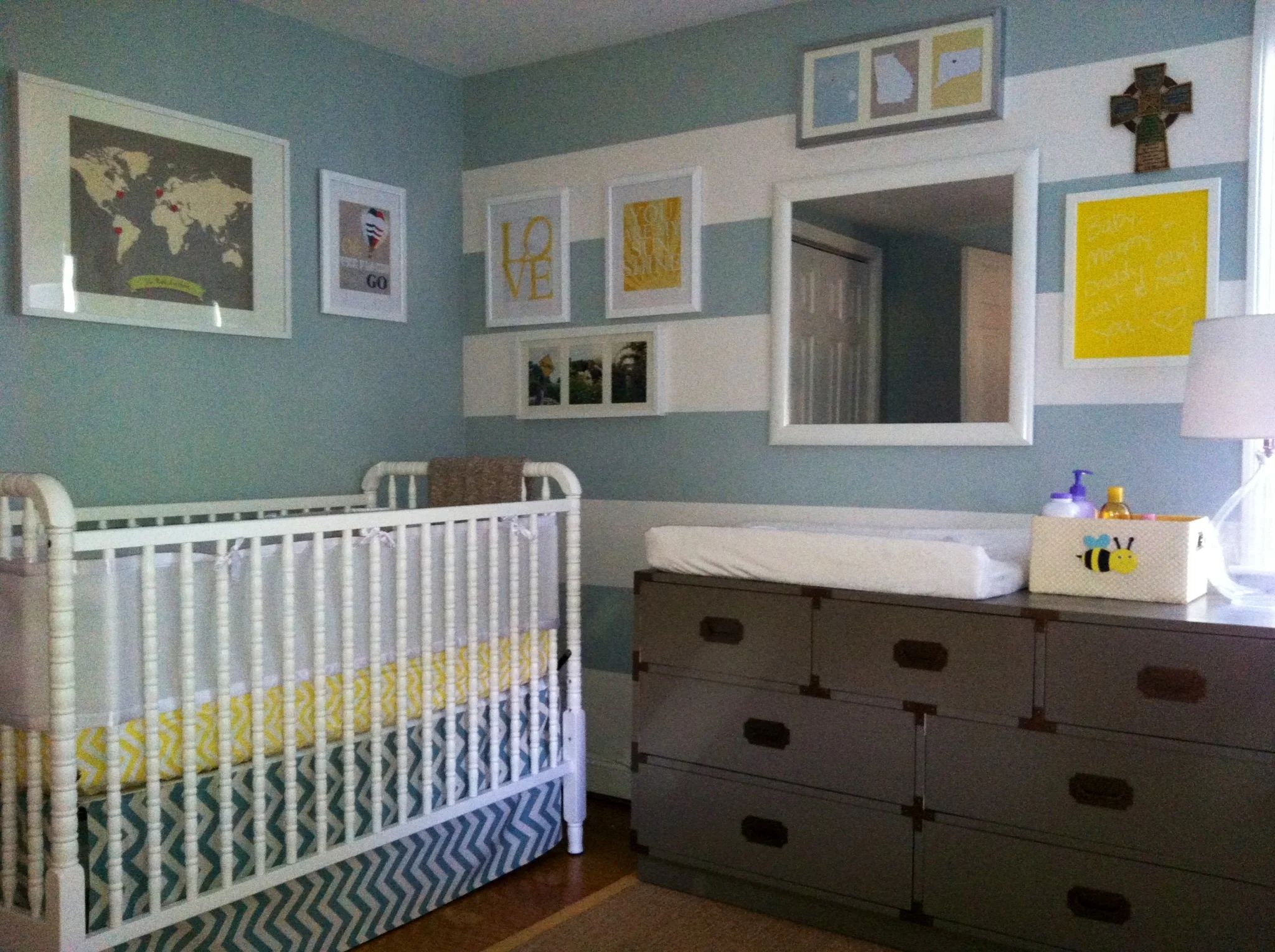 Girl Blue and Gray Striped Nursery Changer