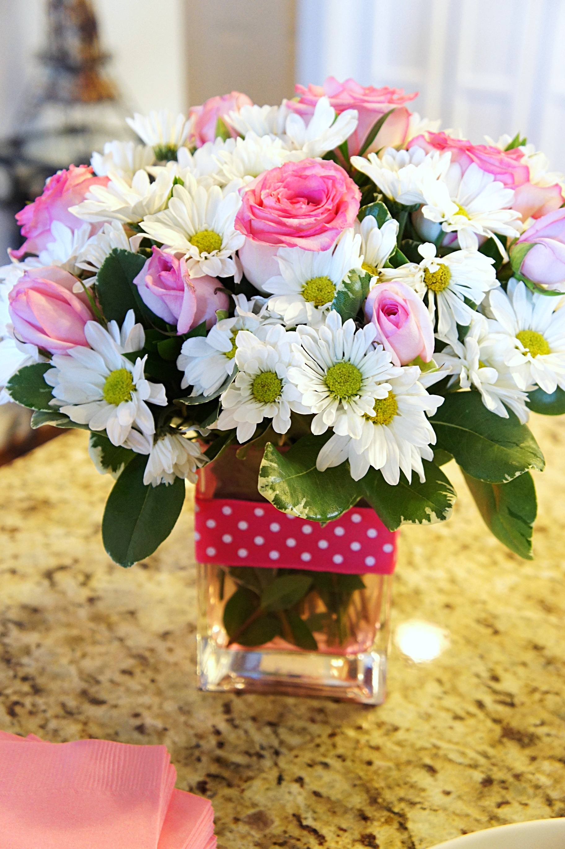 Pink and Blue Gender Reveal Party Flowers