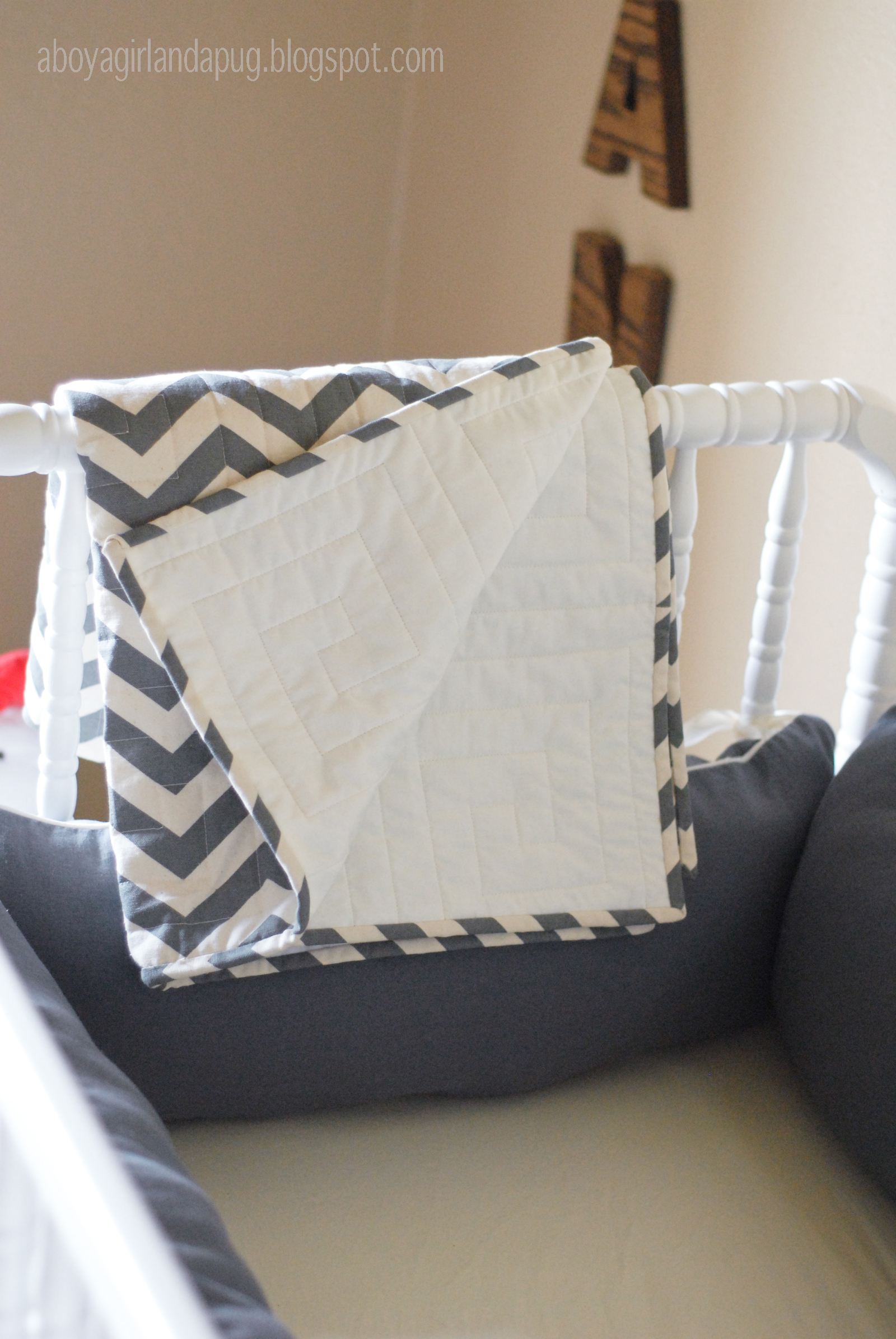 Vintage Gray Nursery Chevron Blanket