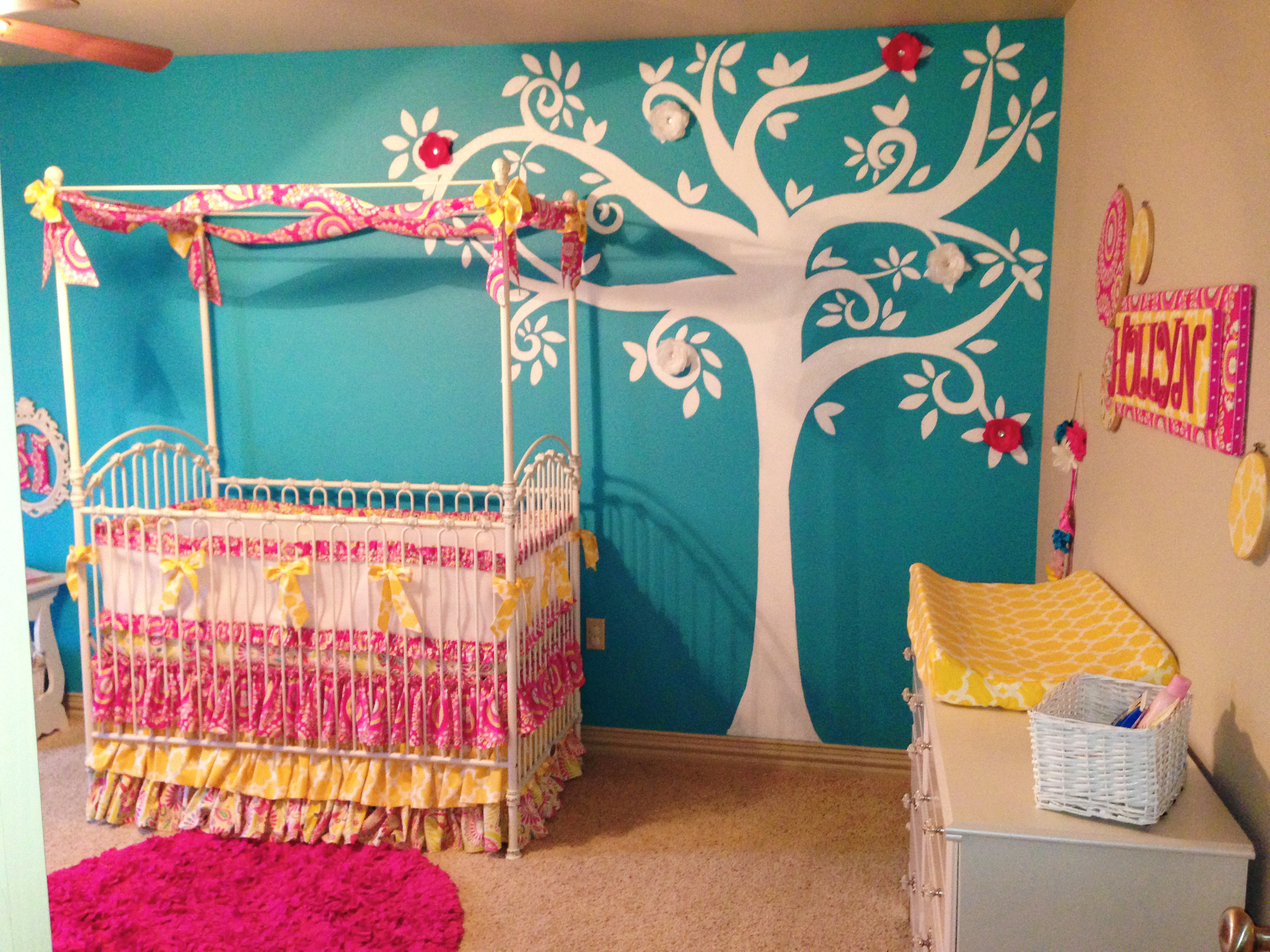 Aqua and Pink Nursery Tree Decal