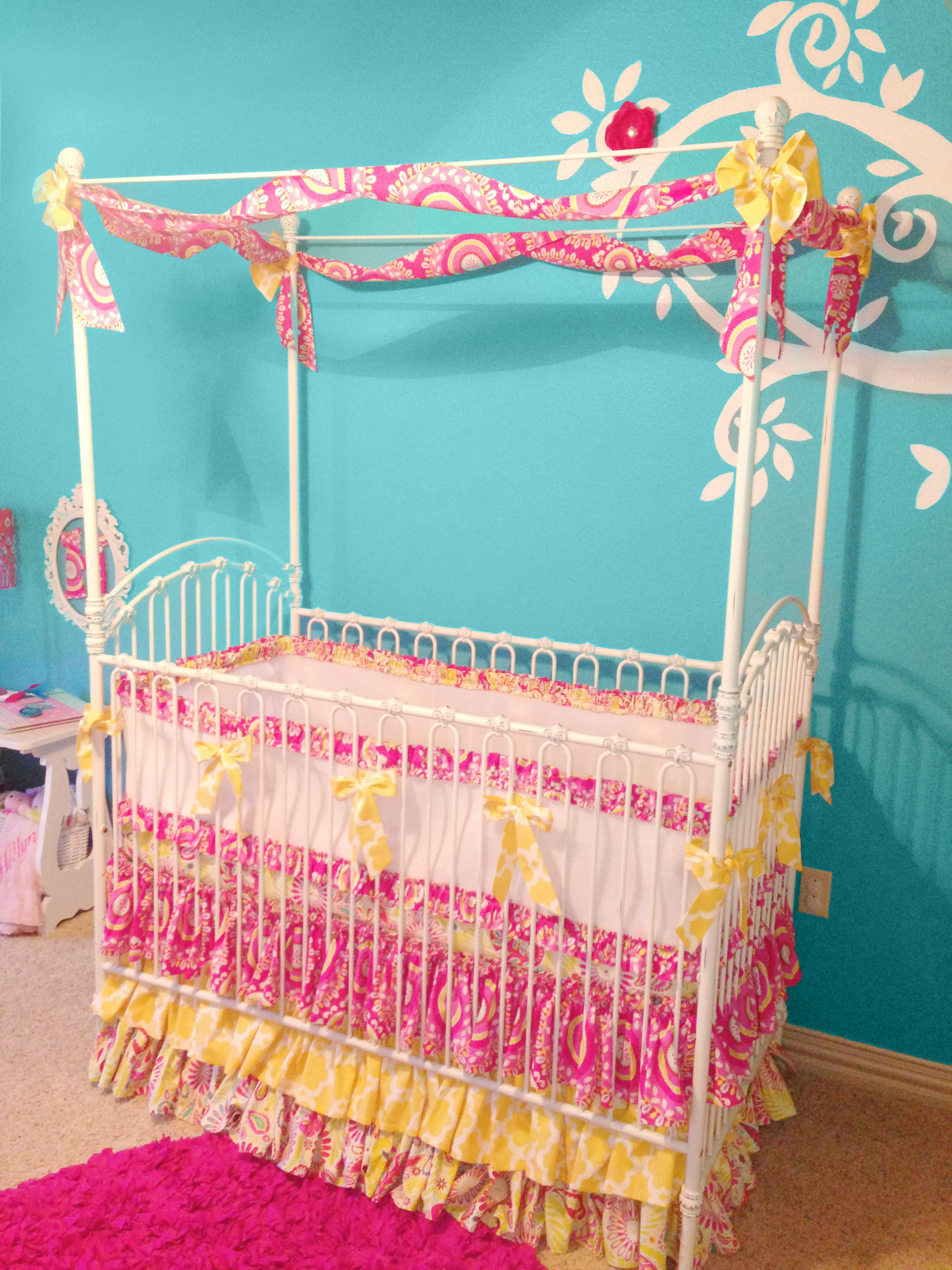 Aqua and Pink Nursery Canopy Crib