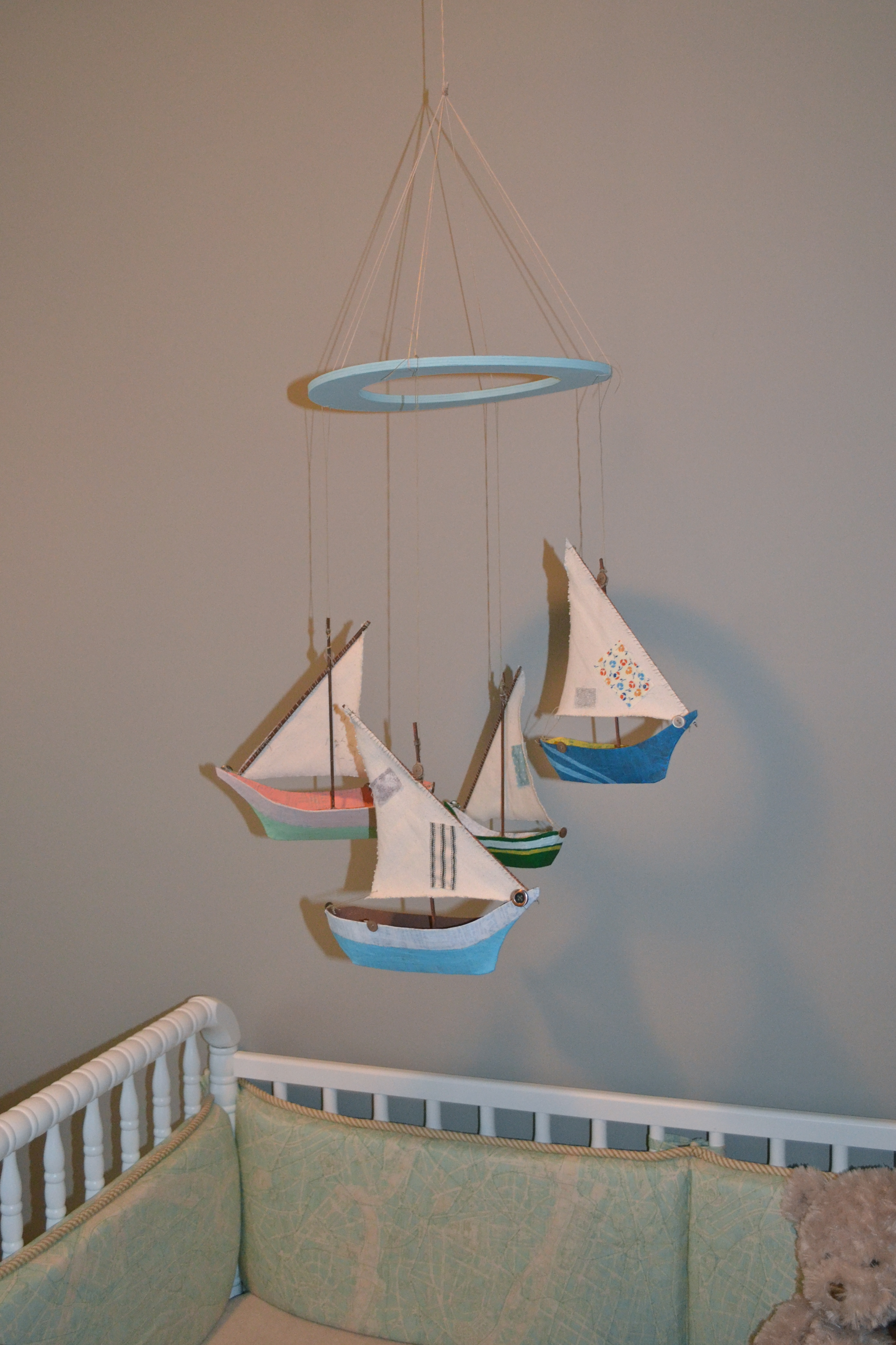 Boy LIght Blue and Gray Nursery Sailboat Mobile