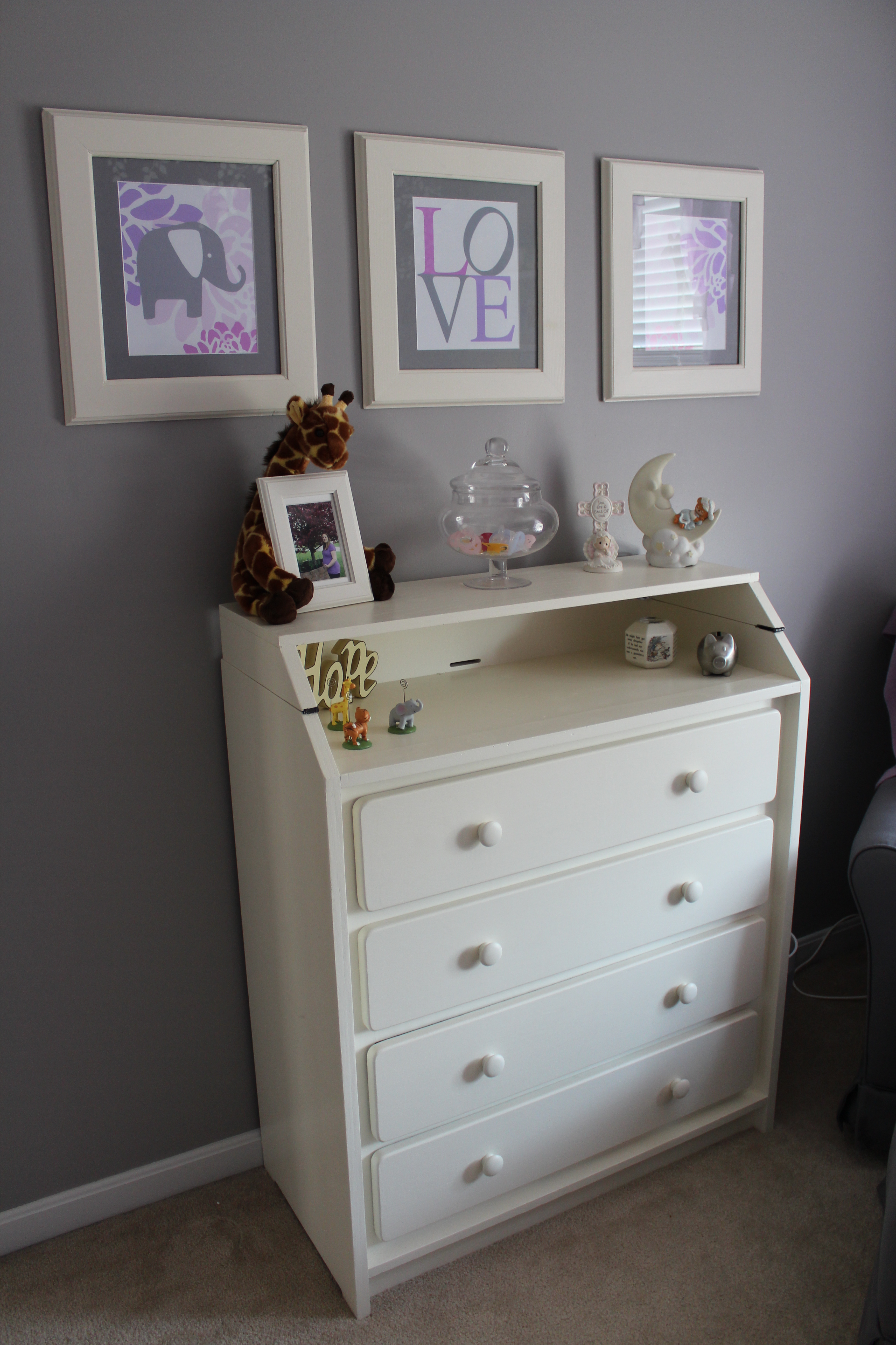 Make Believe Nursery - Project Nursery  Purple furniture, Furniture  makeover, Changing table dresser