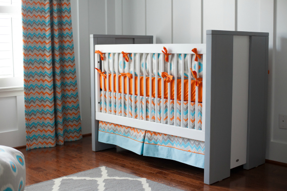 Orange, Gray and Blue Chevron Crib Bedding