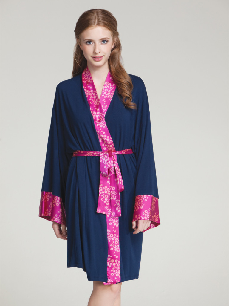 Doie Lounge Robe - Navy and Pink