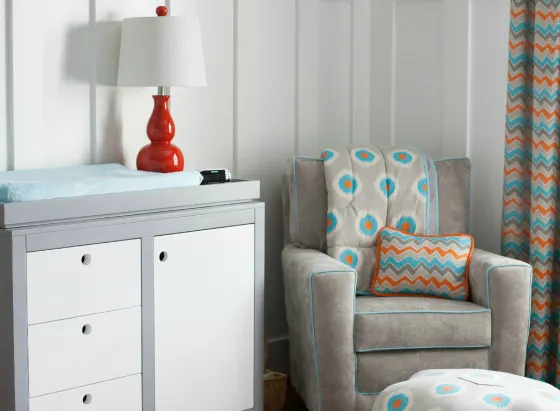 orange, gray and blue nursery