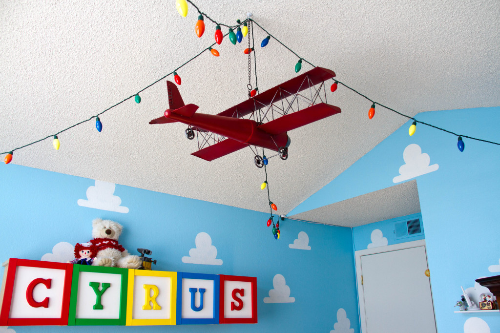 toy plane hanging from ceiling