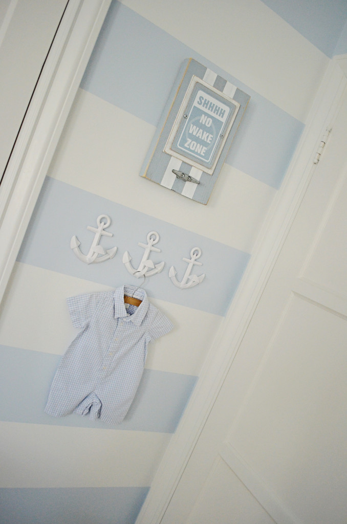 Blue and White Striped Baby Nursery Wall
