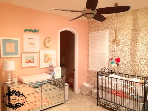 Coral and Gold Nursery with Mirrored Dresser - Project Nursery