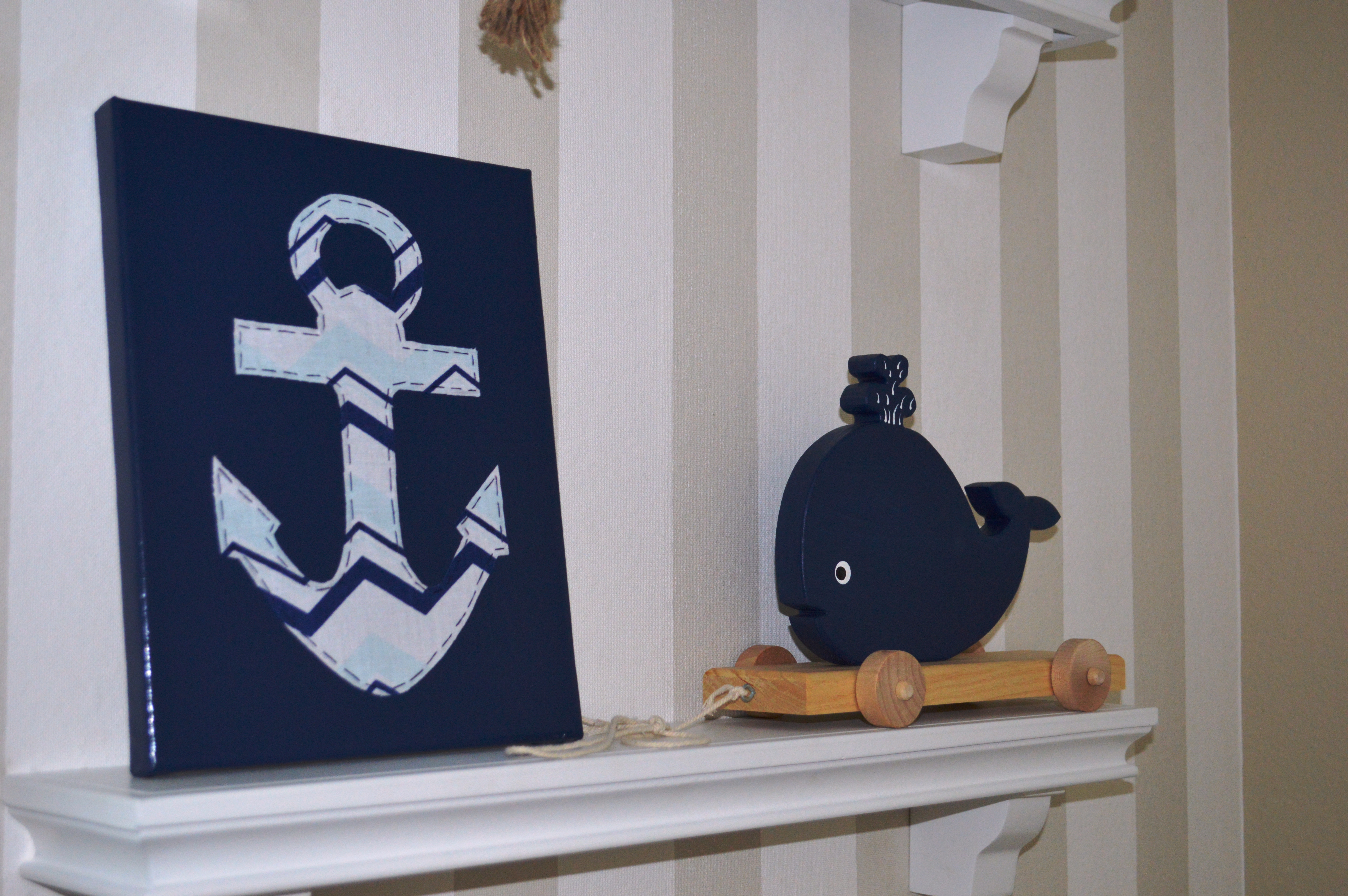 Wood Toy Navy Mini Whale Push/Pull Toy and Navy Anchor Art