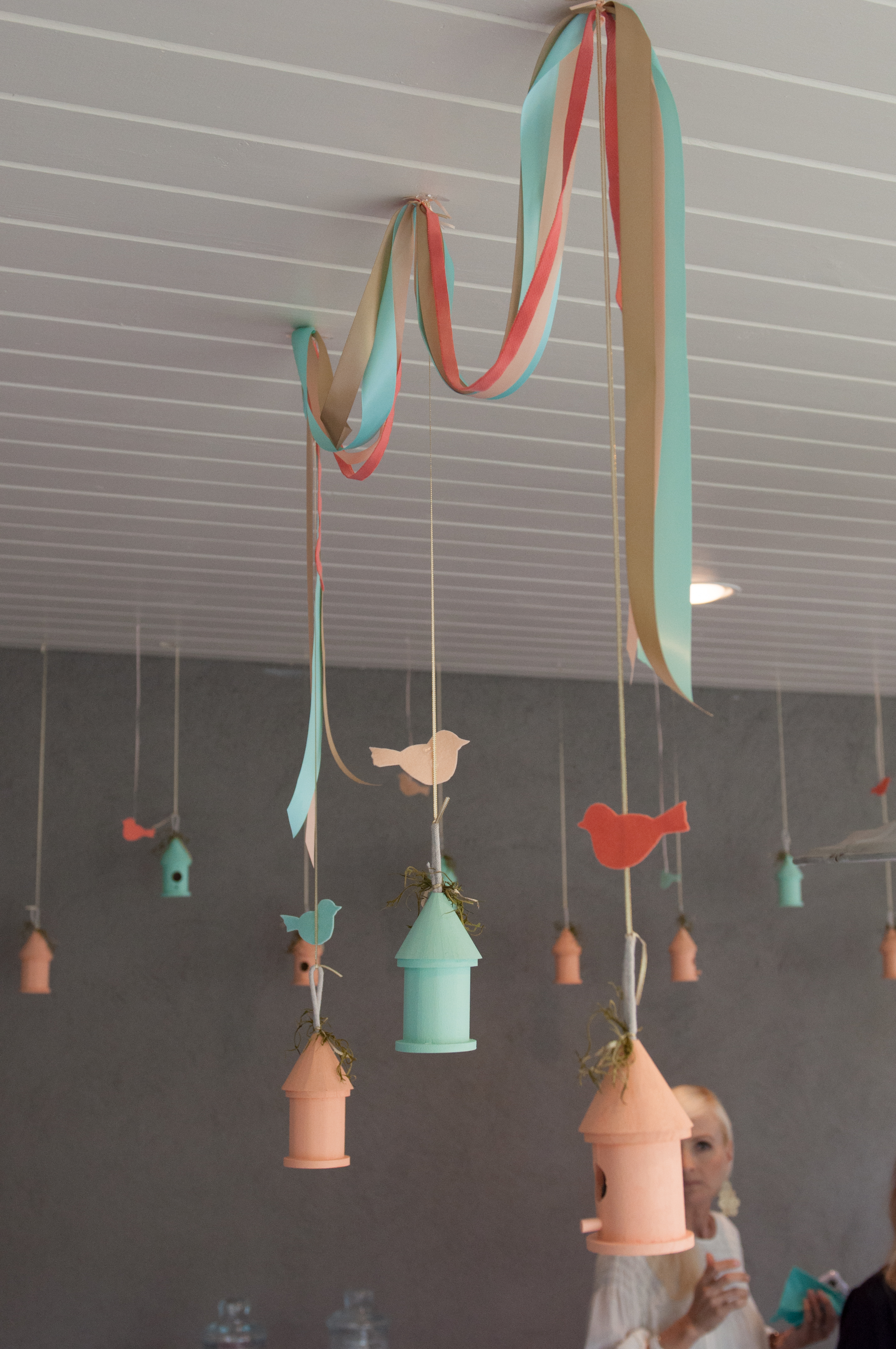 Hand Painted Hanging Birdhouses and Streamers