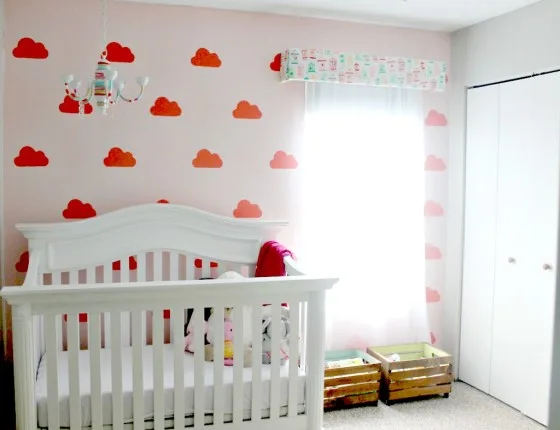 Pink and White Dream Nursery with Cloud Stencil - Project Nursery