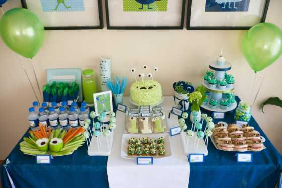 Green and Blue Monster Birthday Party Dessert Table - Project Nursery