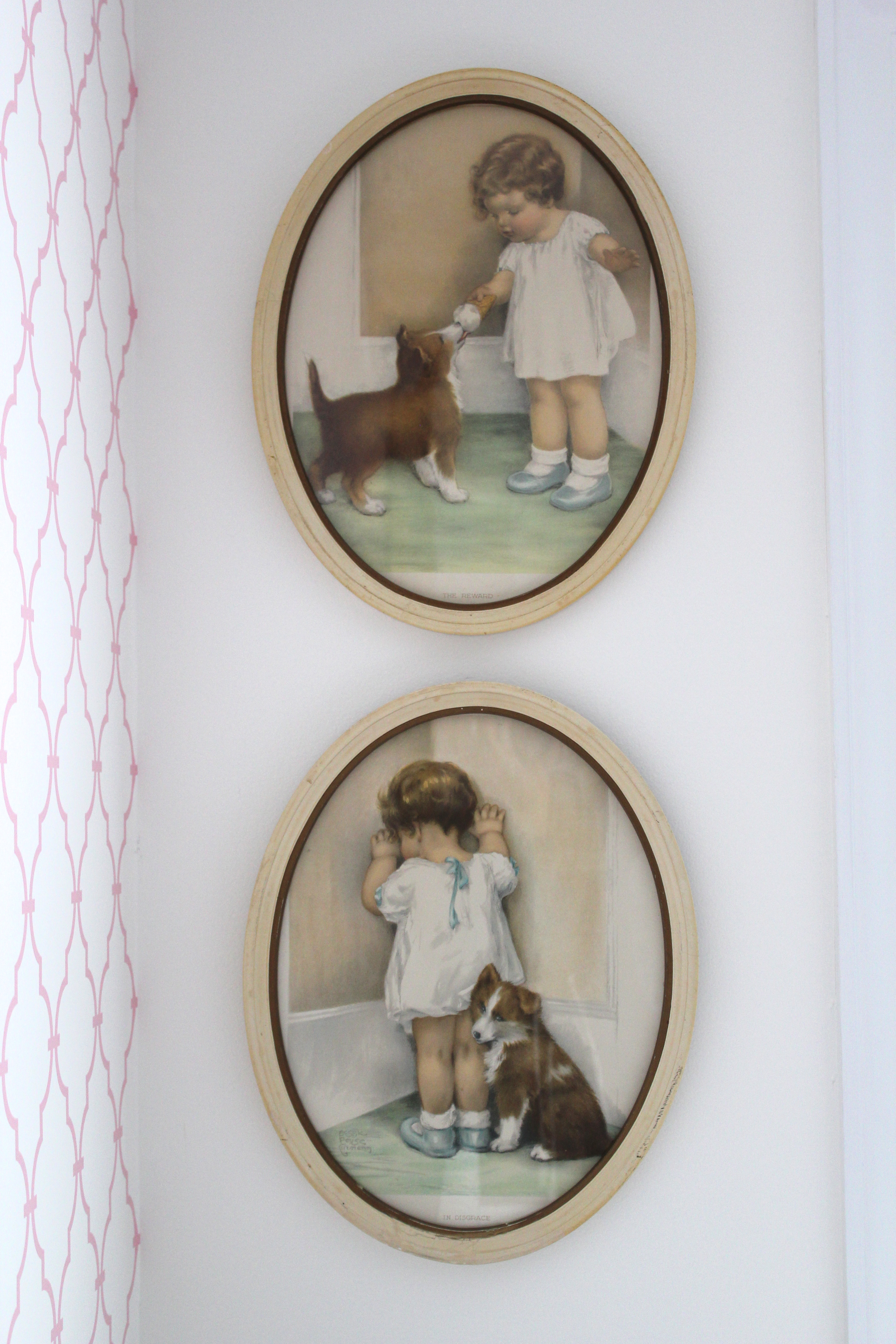 Antique Prints of a Little Girl and her Dog