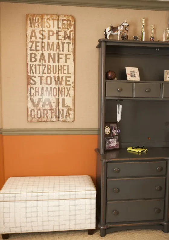 Orange and Brown Hunting Themed Room with Rustic Sign - Project Nursery