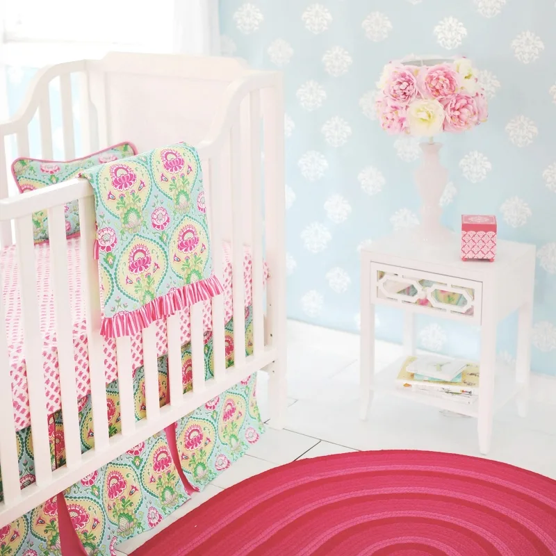 Painted White Floor New Arrivals Pink and Aqua Crib Bedding