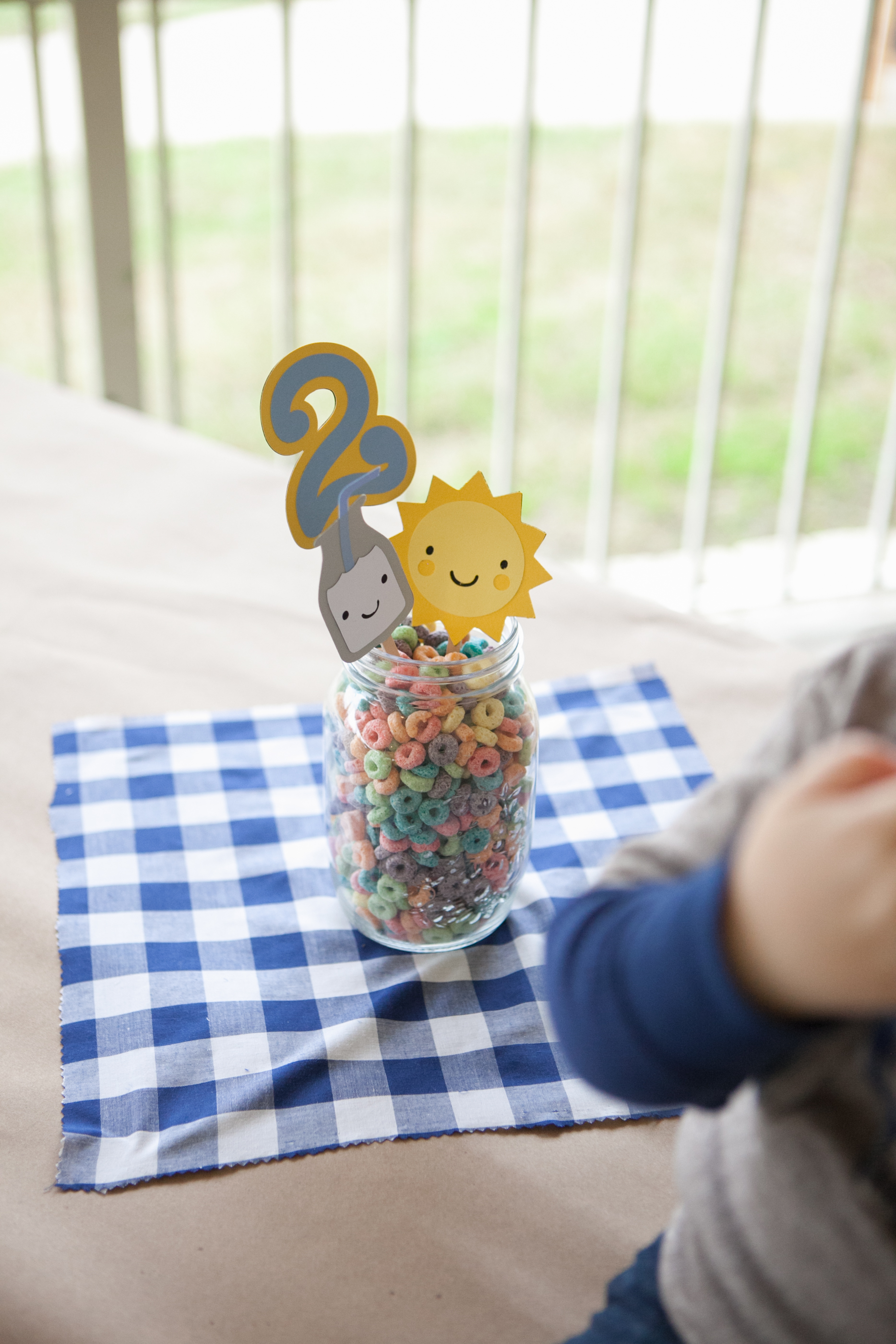 Mason Jar Centerpieces Filled with Cereal